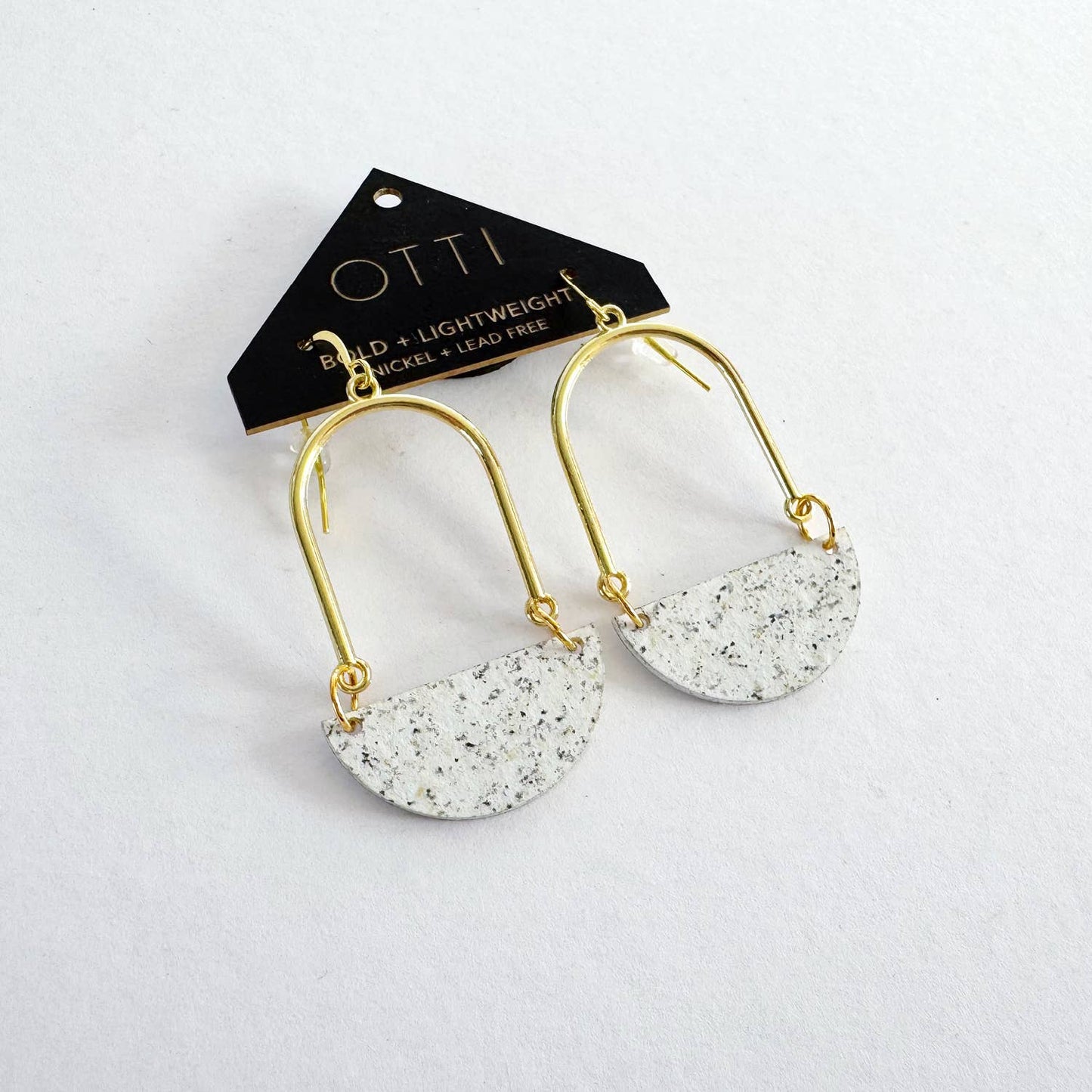 OTTI - Modern Architectural Half Moon Earrings: White Granite