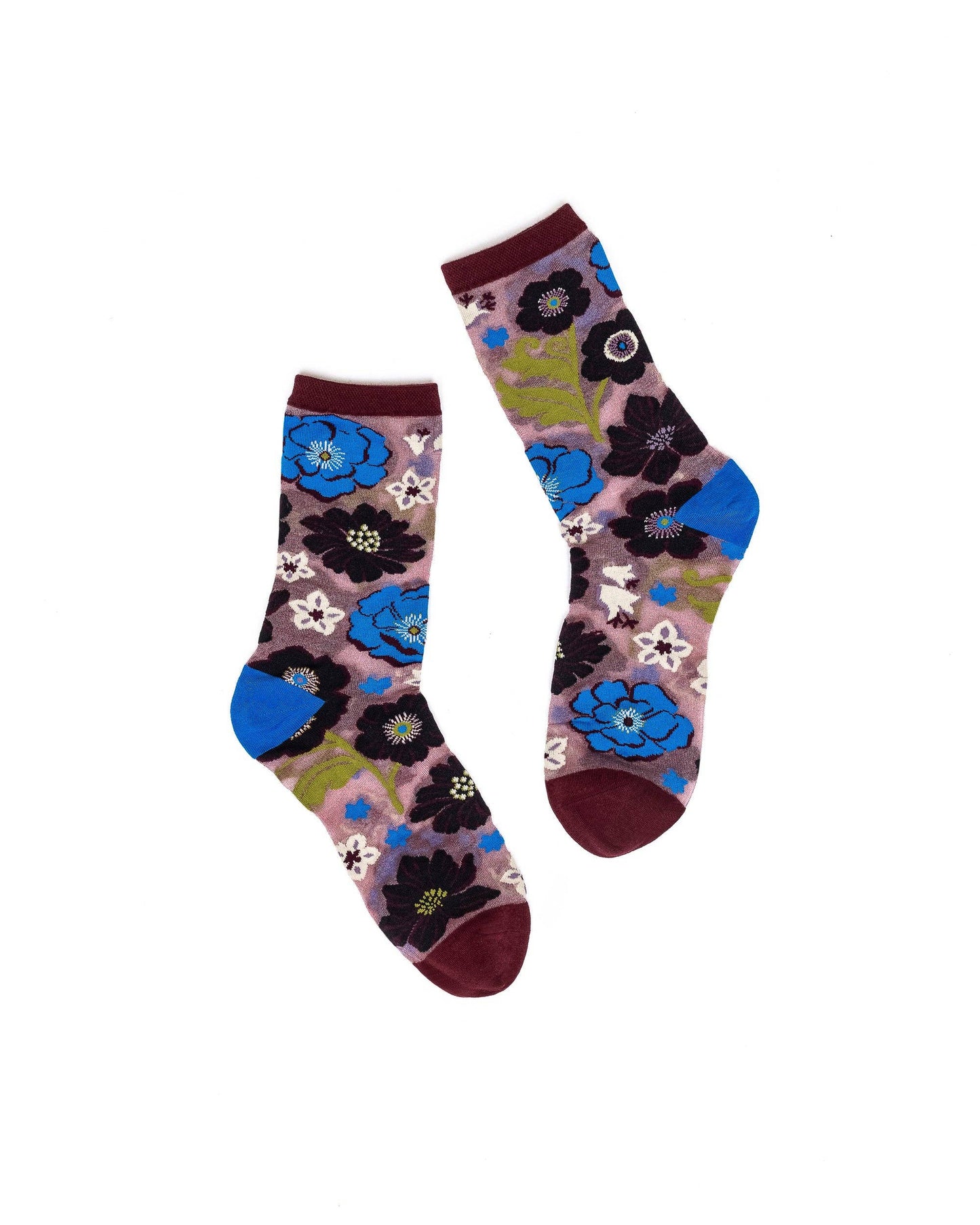 Electric Dusk Floral Shimmer Sheer Crew Sock
