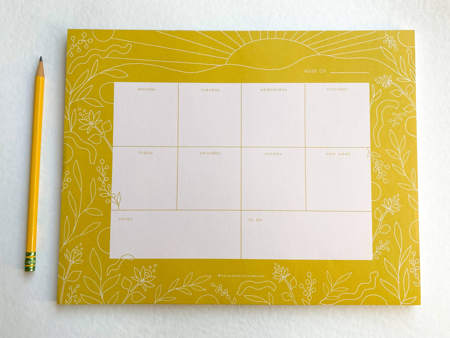 Maija Rebecca Handdrawn Golden Sun Weekly Planner Pad