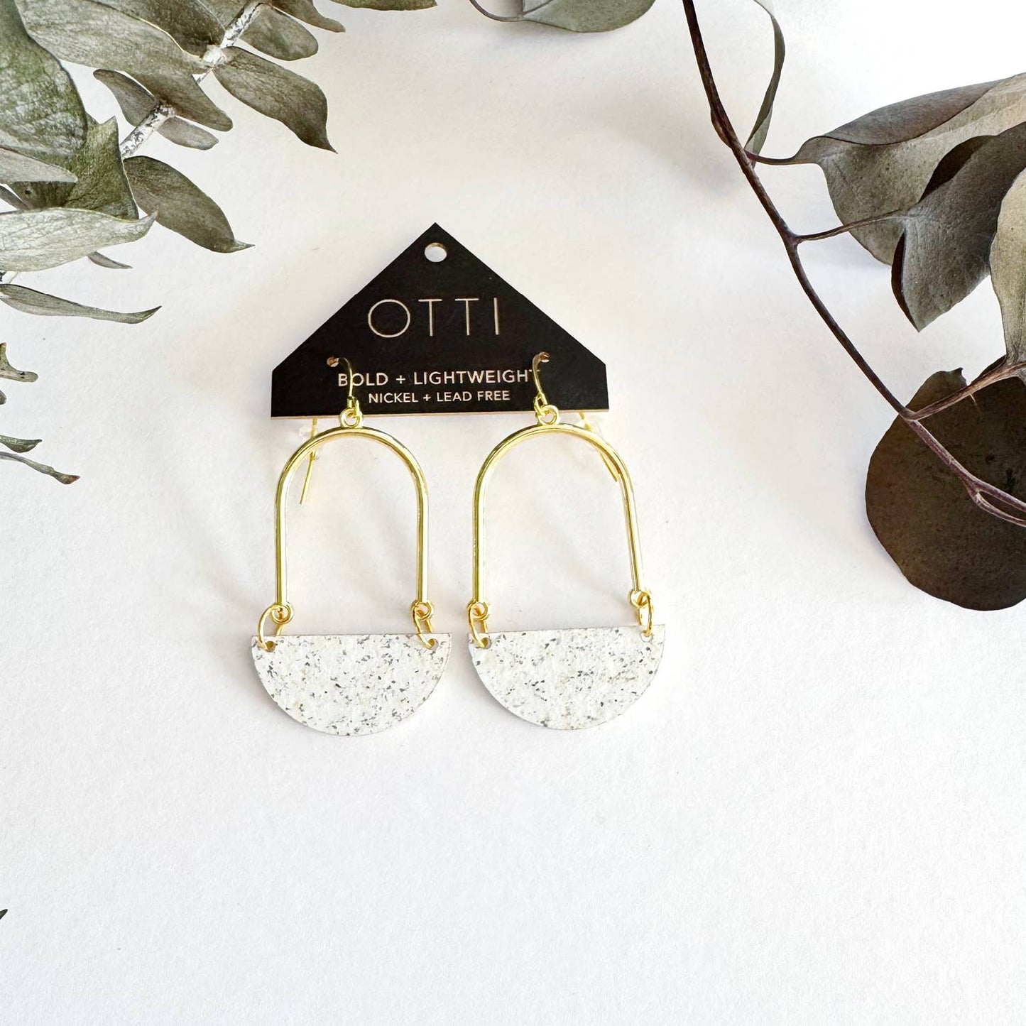 OTTI - Modern Architectural Half Moon Earrings: White Granite