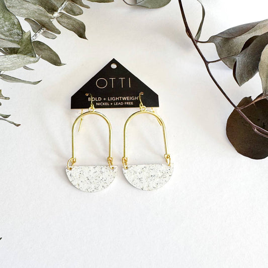 OTTI - Modern Architectural Half Moon Earrings: White Granite