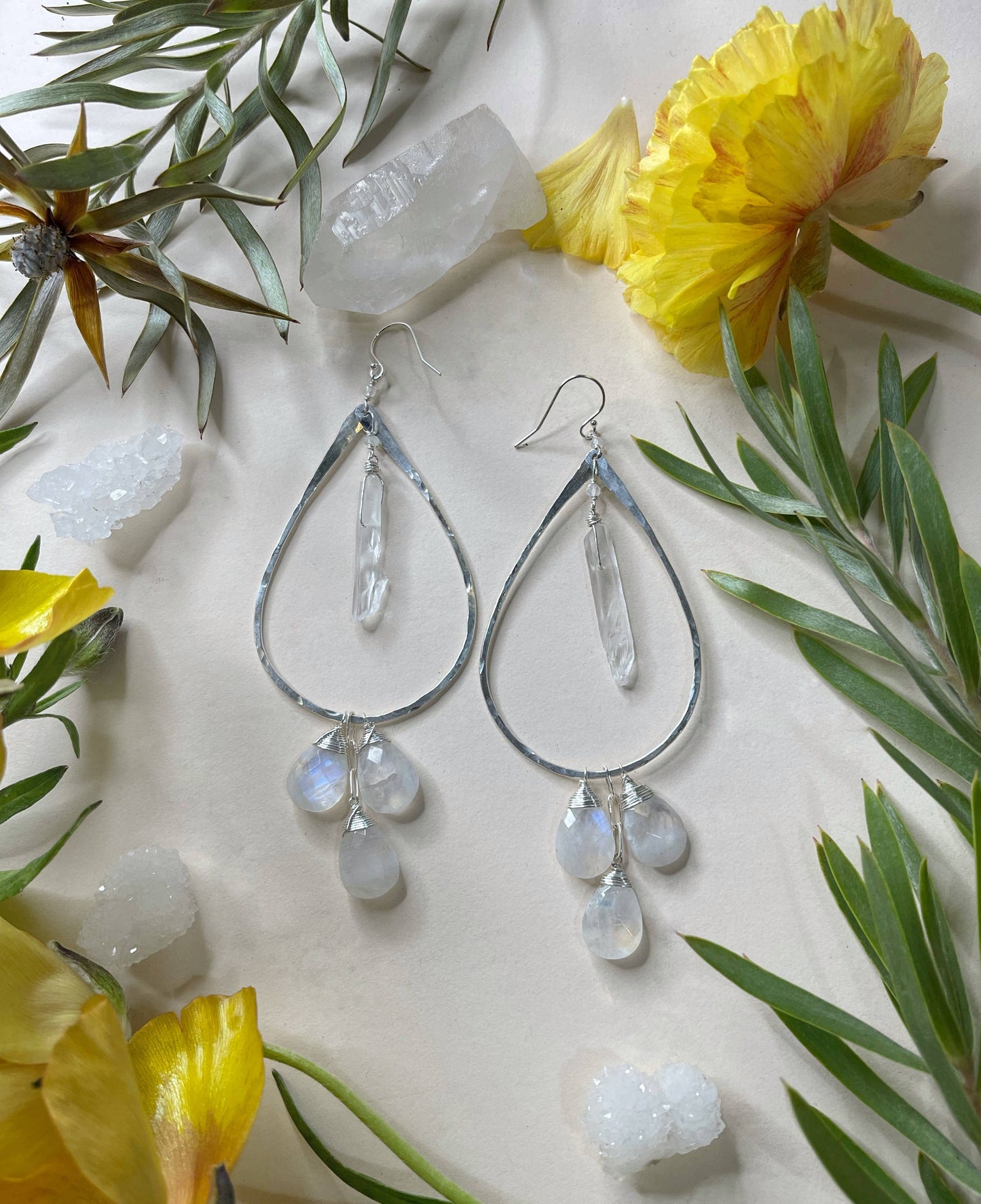 Elysium Jewelry Raw Quartz Triple Stone Earrings