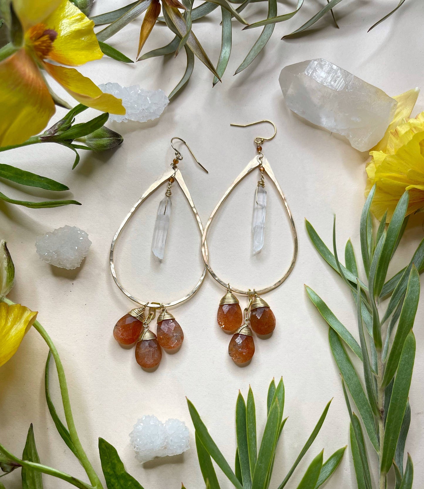 Elysium Jewelry Raw Quartz Triple Stone Earrings