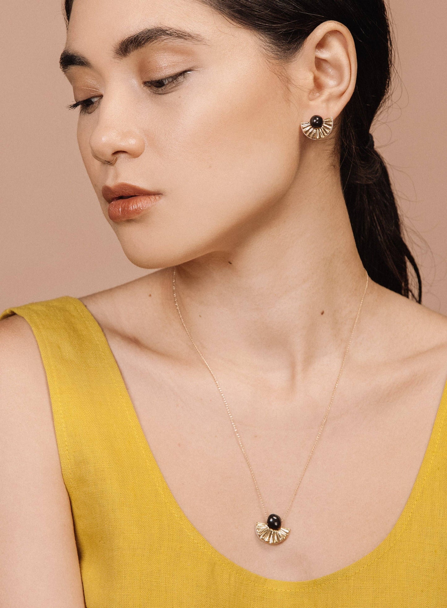 Barrow PDX Gold Fan Studs - Black Porcelain with Gold Overlay