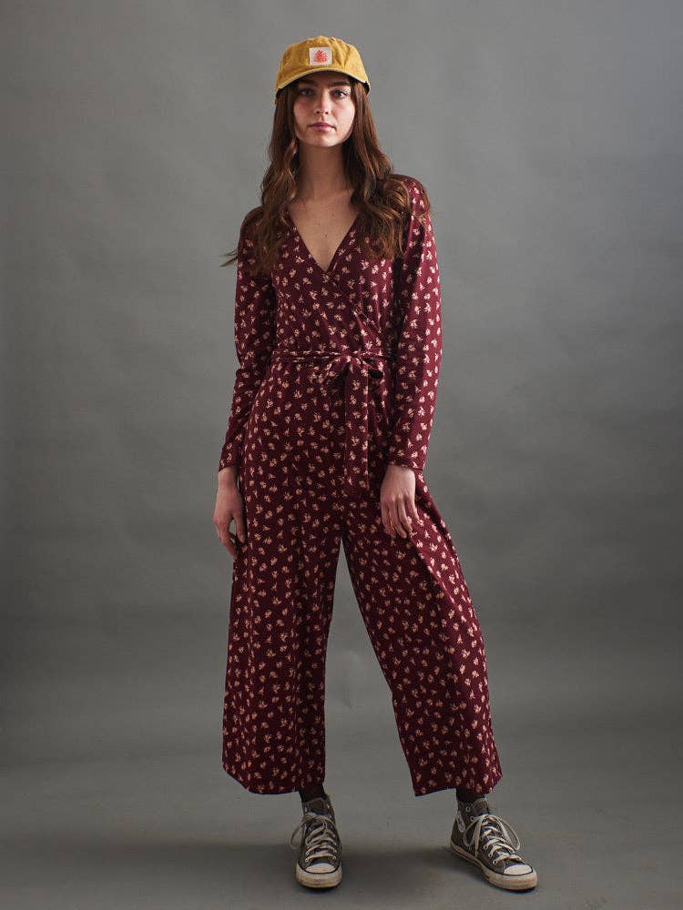 Mata Traders Rita Long Sleeve Jumpsuit Burgundy Bouquet