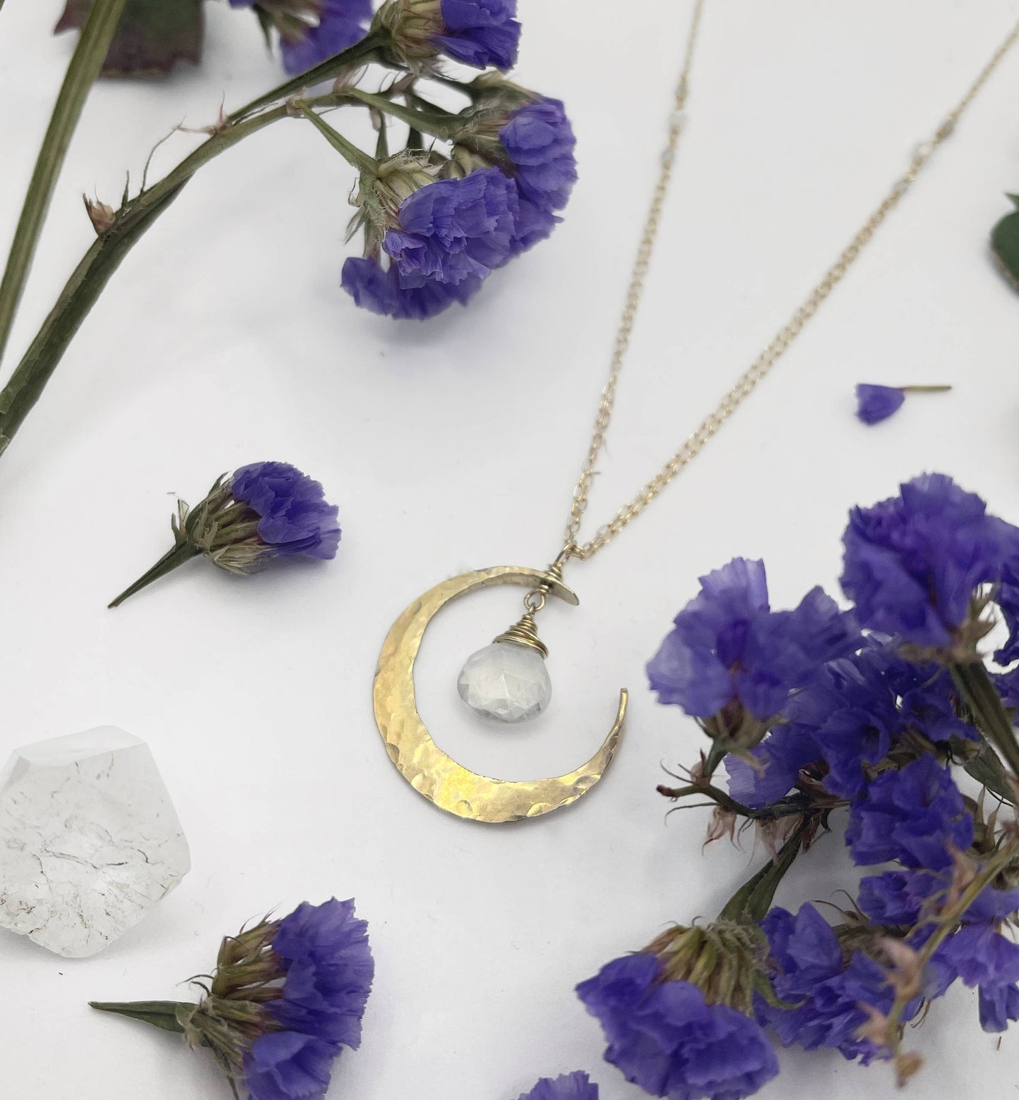 Elysium Jewelry Rainbow Moonstone Crescent Moon Necklace