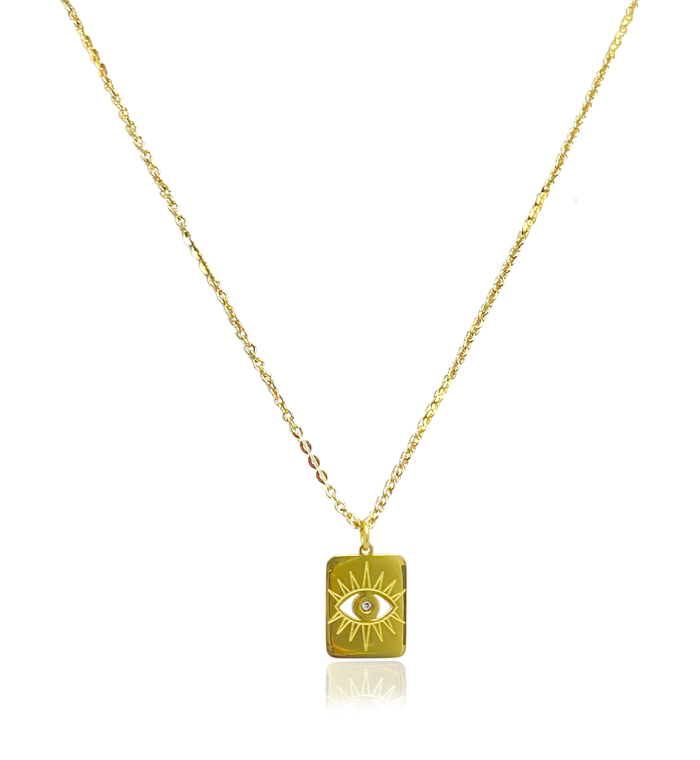 Sunday Girl | Engraved Eye with CZ Tag pendant necklace