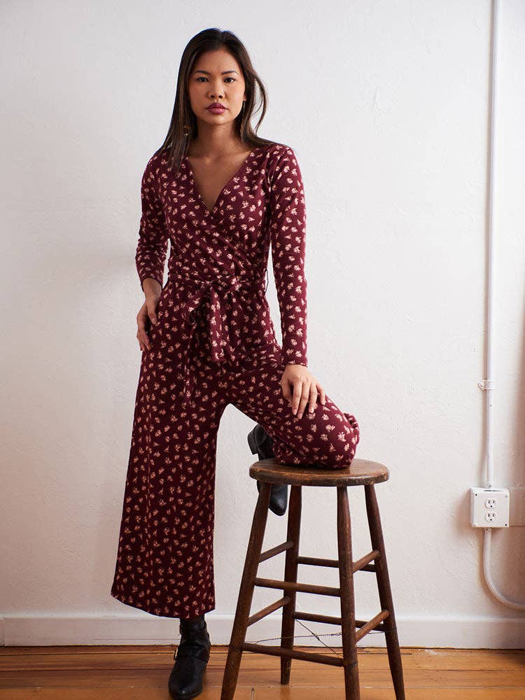 Mata Traders Rita Long Sleeve Jumpsuit Burgundy Bouquet