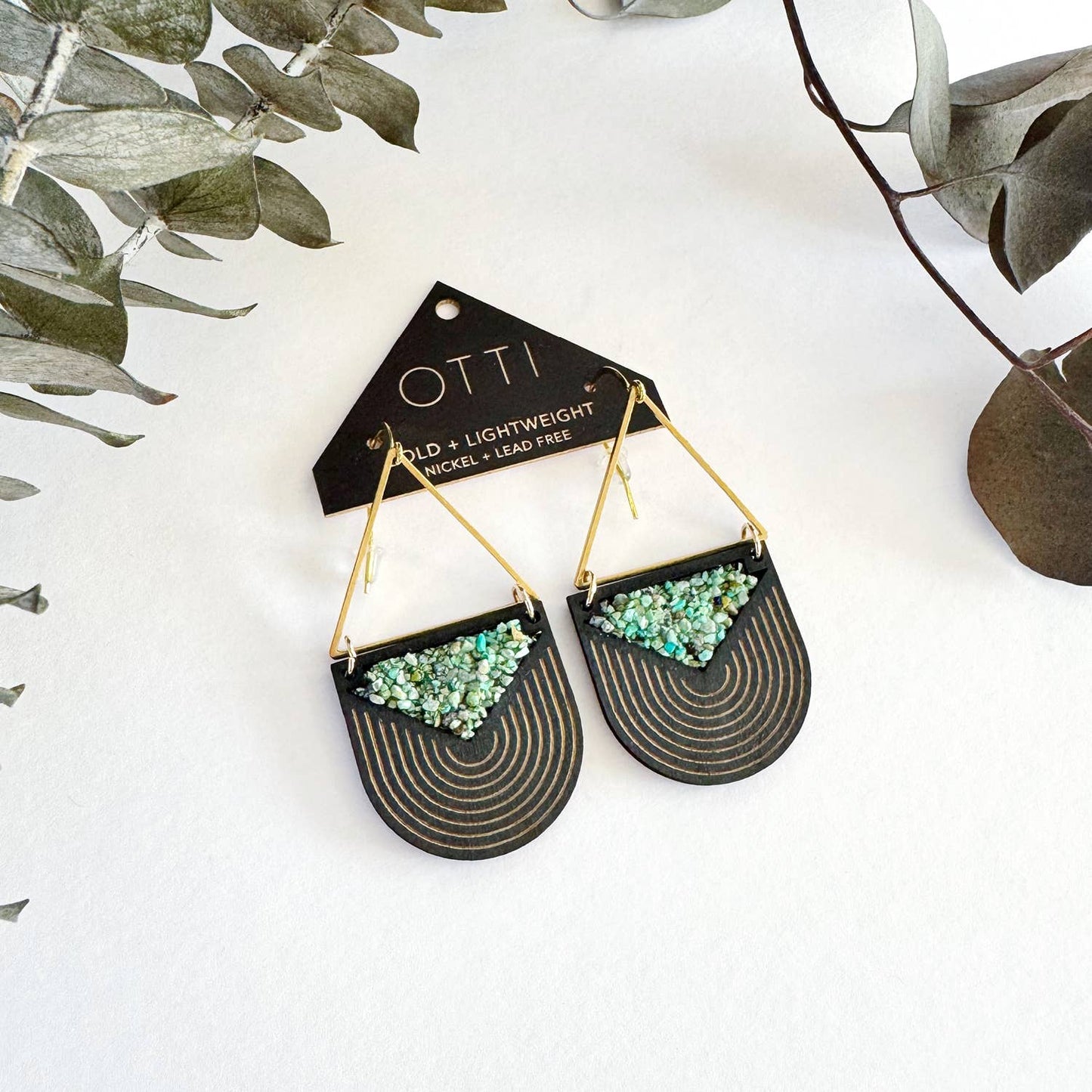 OTTI - Turquoise Inlay TRIANGLE Earrings: BIRCH