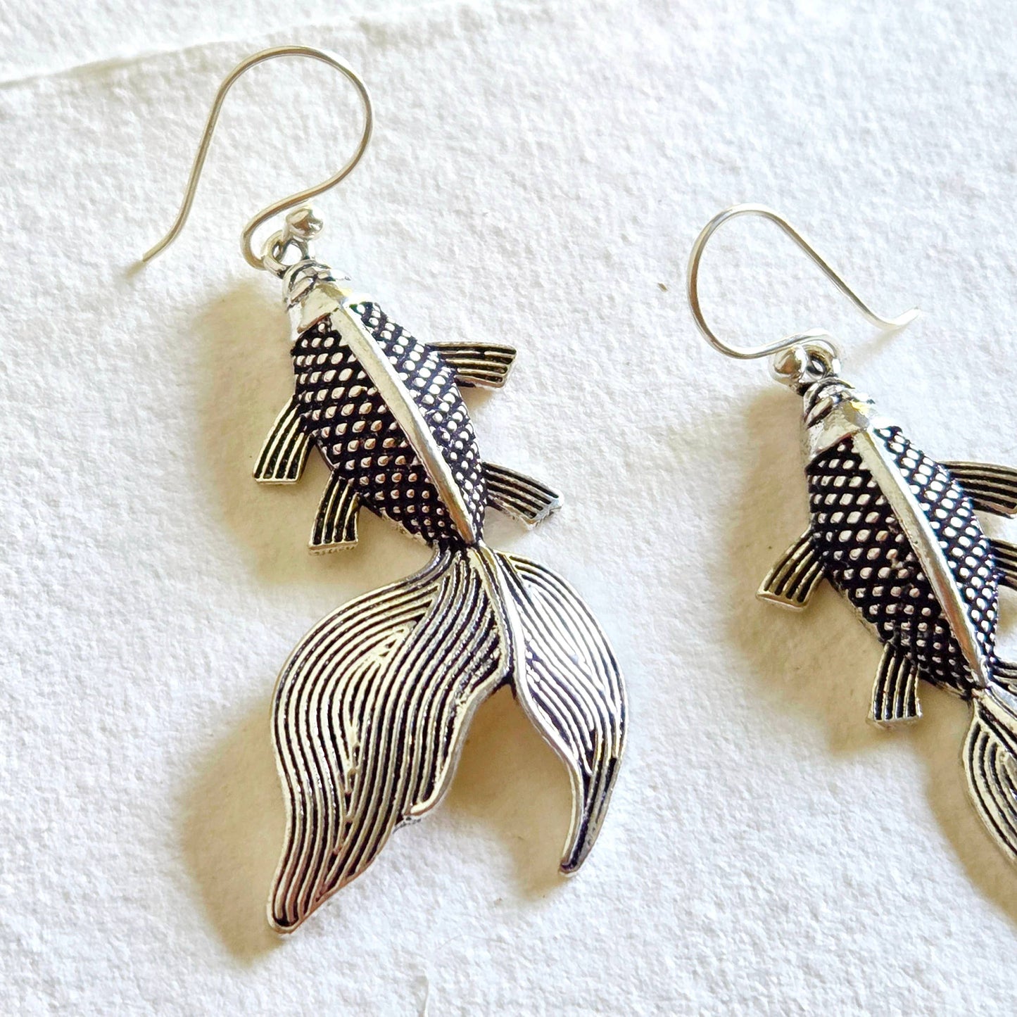 Bisjoux - Silver Koi fish design hanging earrings handmade