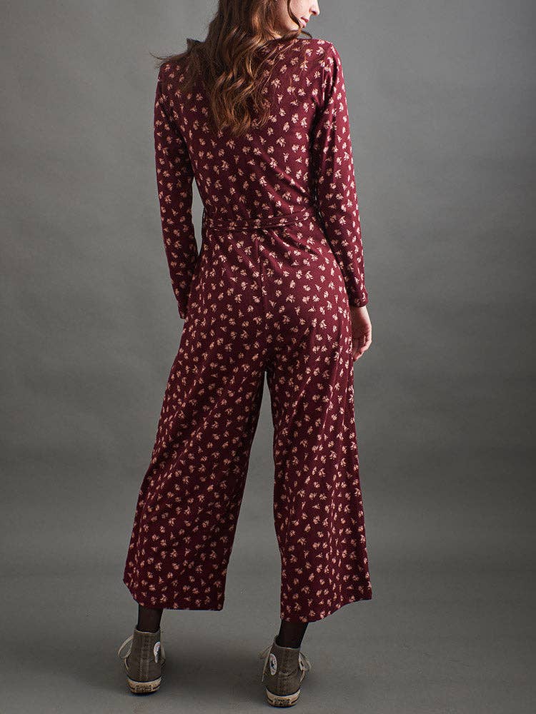 Mata Traders Rita Long Sleeve Jumpsuit Burgundy Bouquet