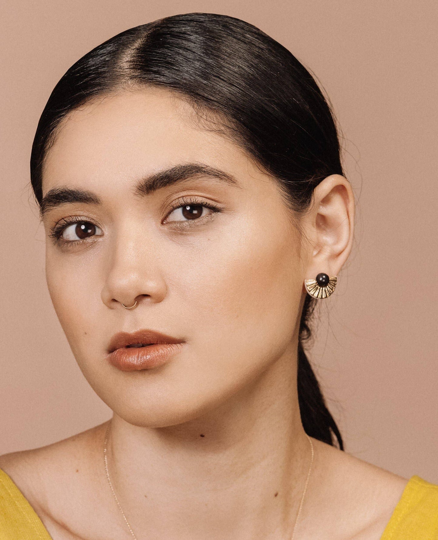 Barrow PDX Gold Fan Studs - Black Porcelain with Gold Overlay