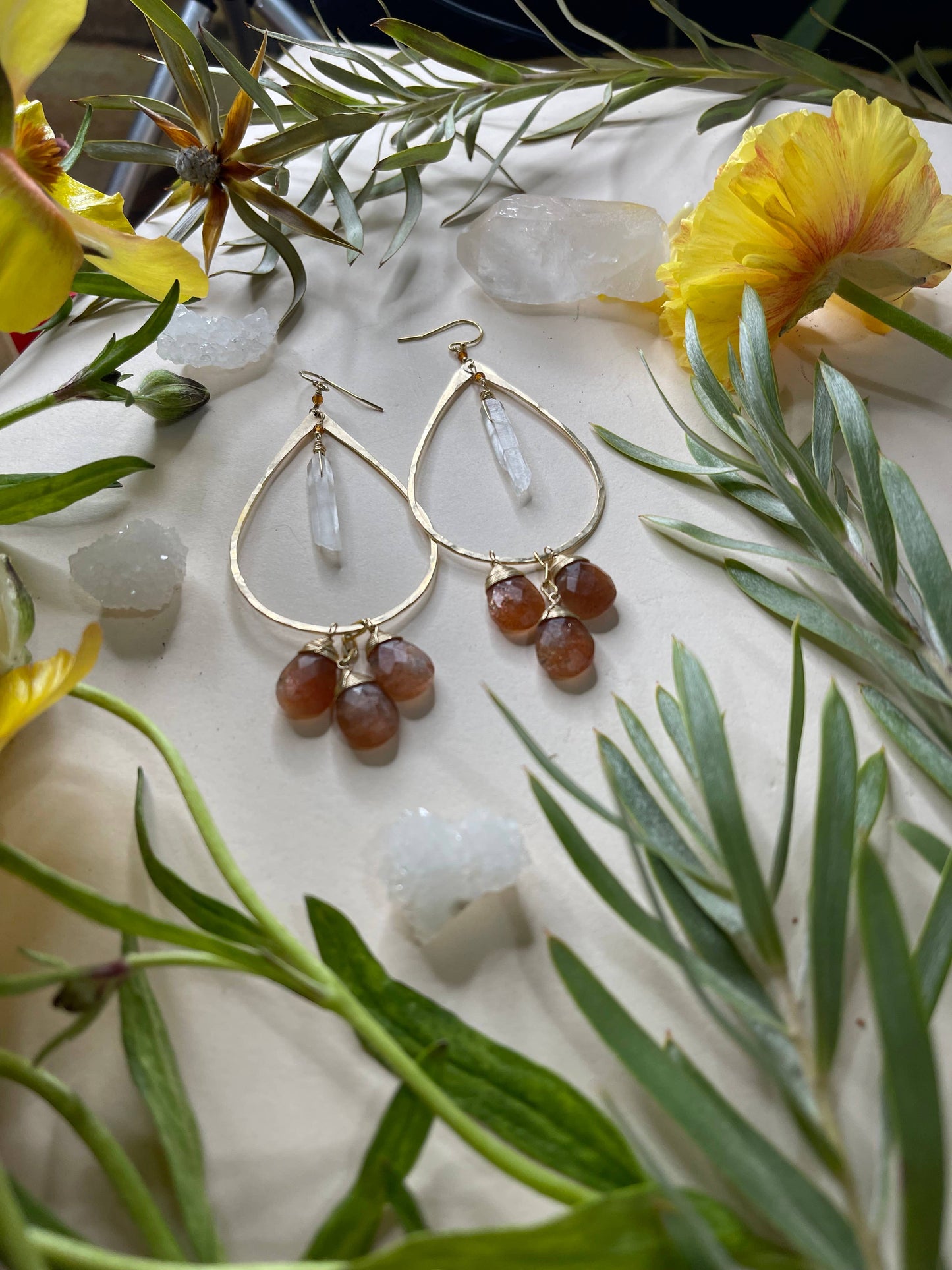 Elysium Jewelry Raw Quartz Triple Stone Earrings