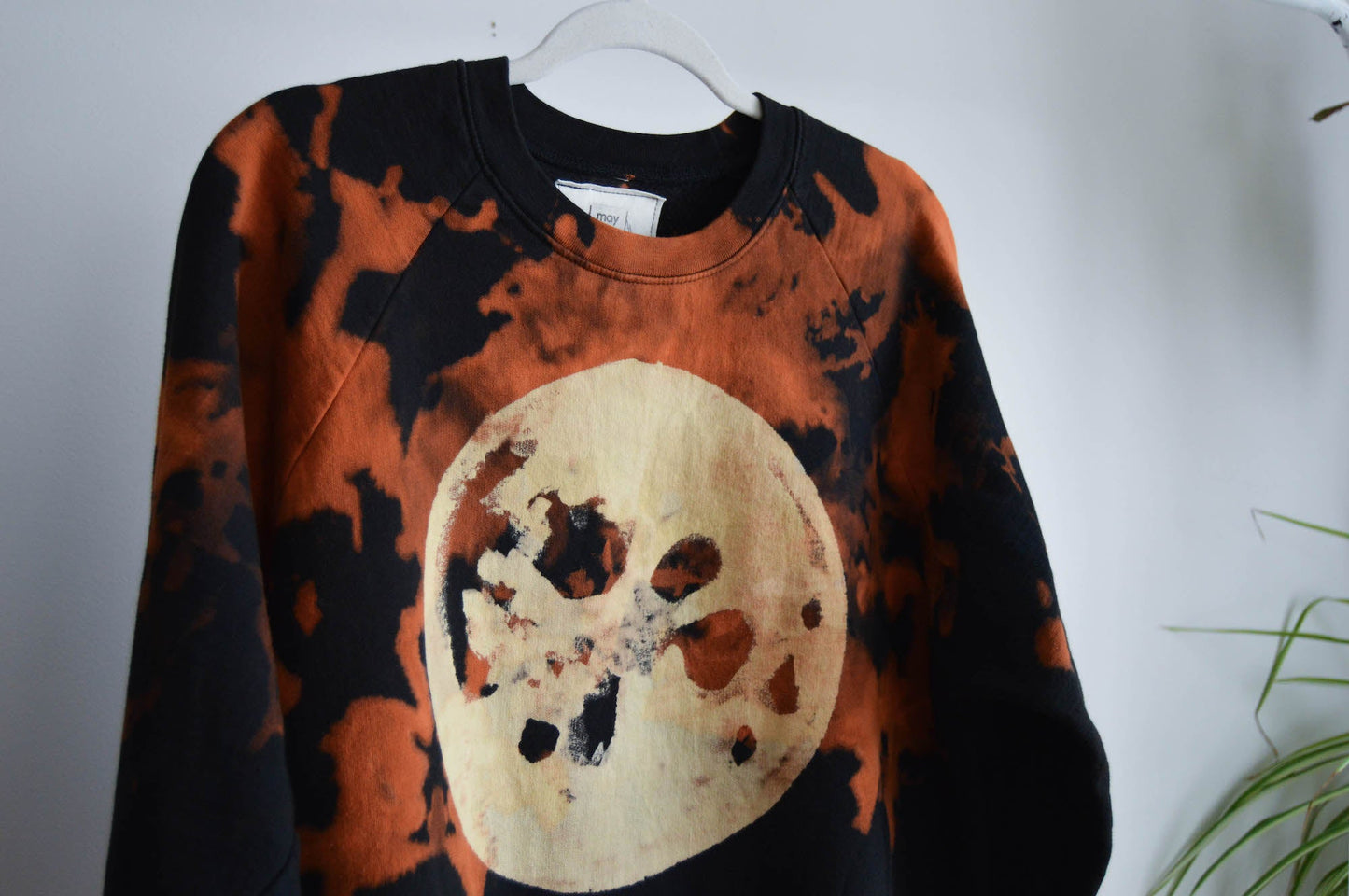 May and Mary Fire Moon REVAMPED Tie Dyed Sweatshirt, Long Sleeve Raglan, Crew Neck