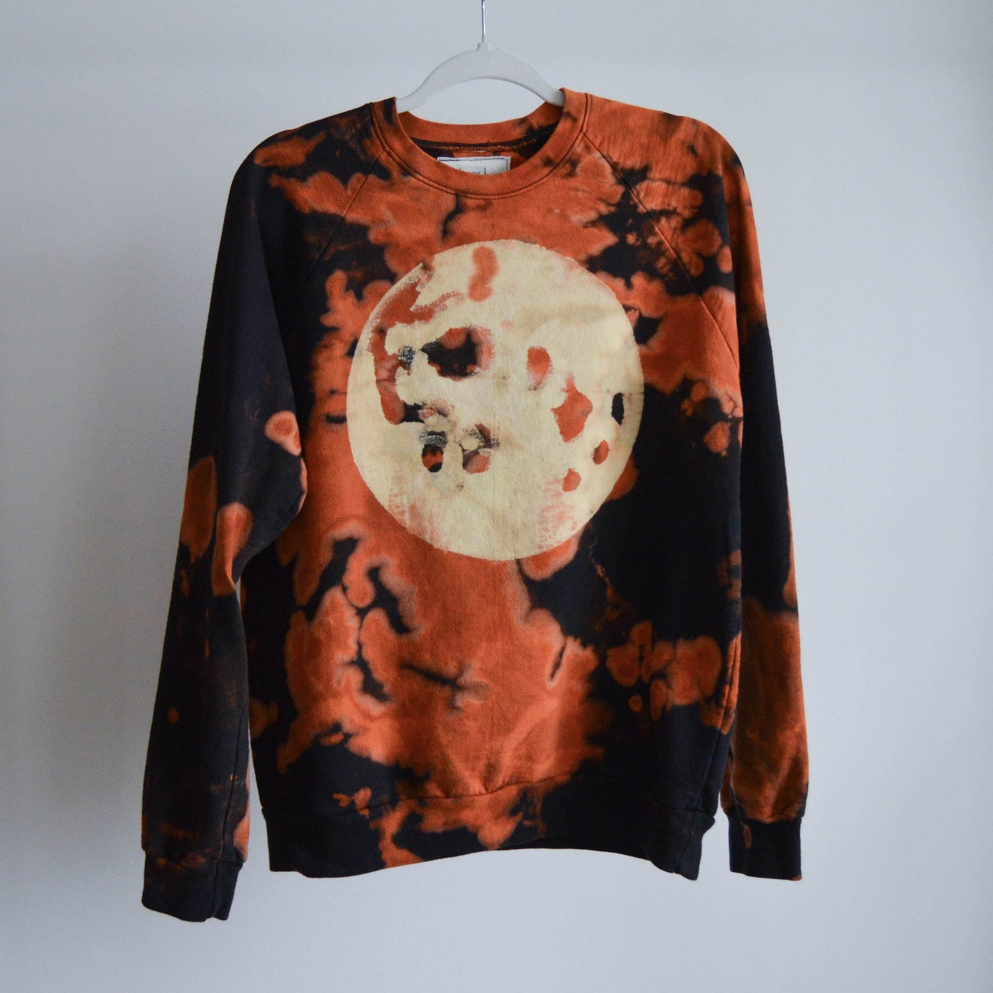 May and Mary Fire Moon REVAMPED Tie Dyed Sweatshirt, Long Sleeve Raglan, Crew Neck