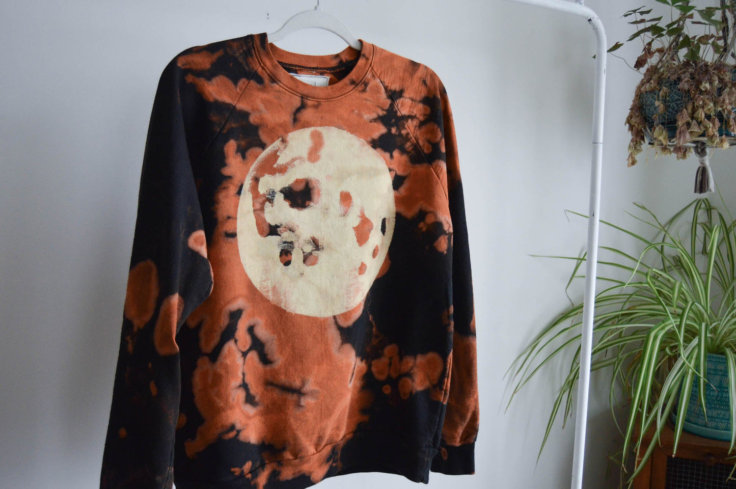 May and Mary Fire Moon REVAMPED Tie Dyed Sweatshirt, Long Sleeve Raglan, Crew Neck