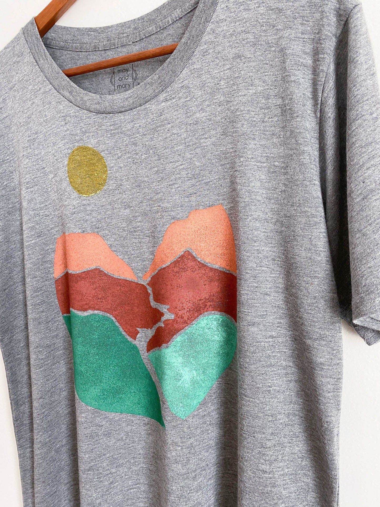 May and Mary Landscape Block Print Bamboo Gender Neutral T-Shirt - Gray