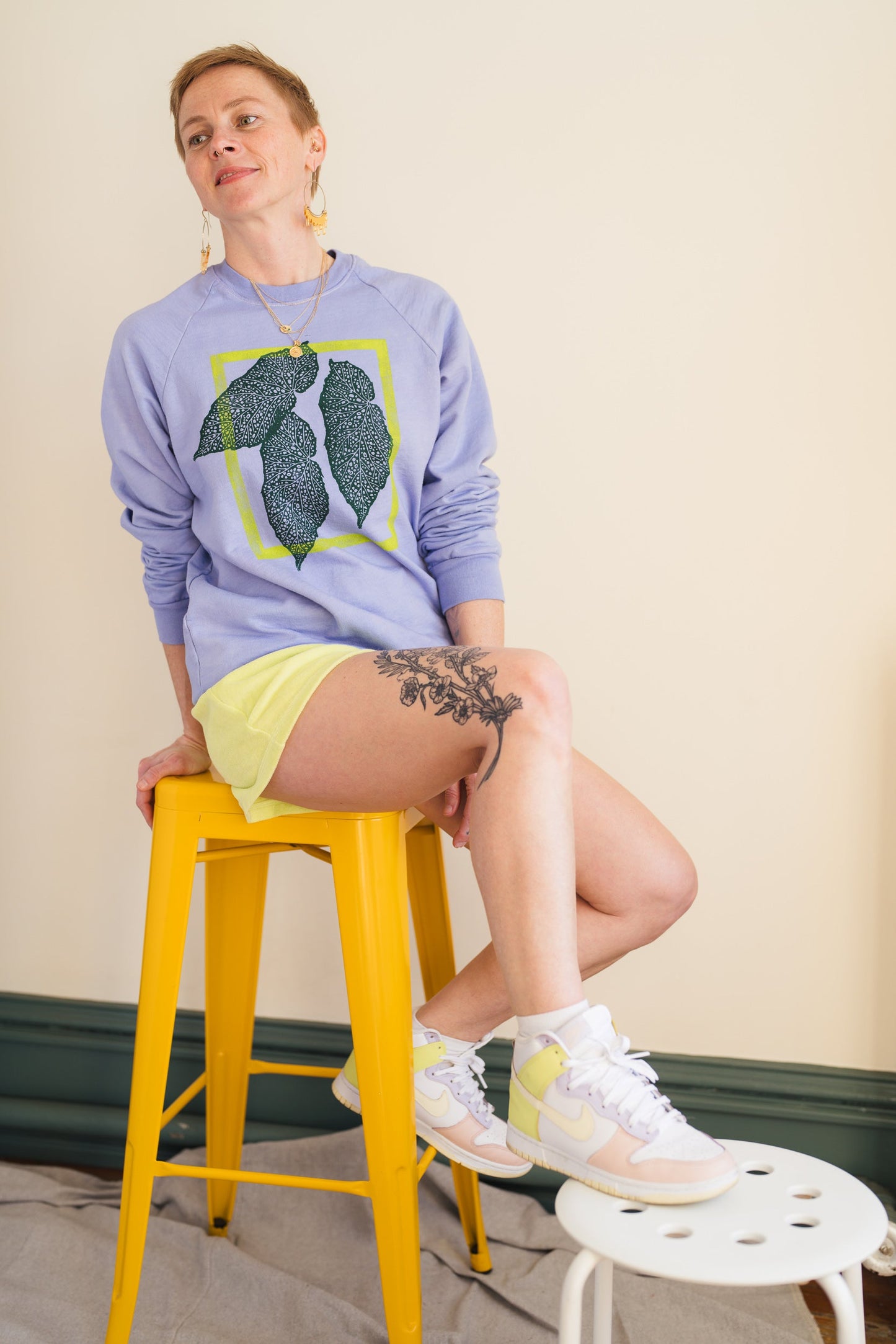 May and Mary Hand Dyed and Block Printed Crewneck - Begonia Leaf