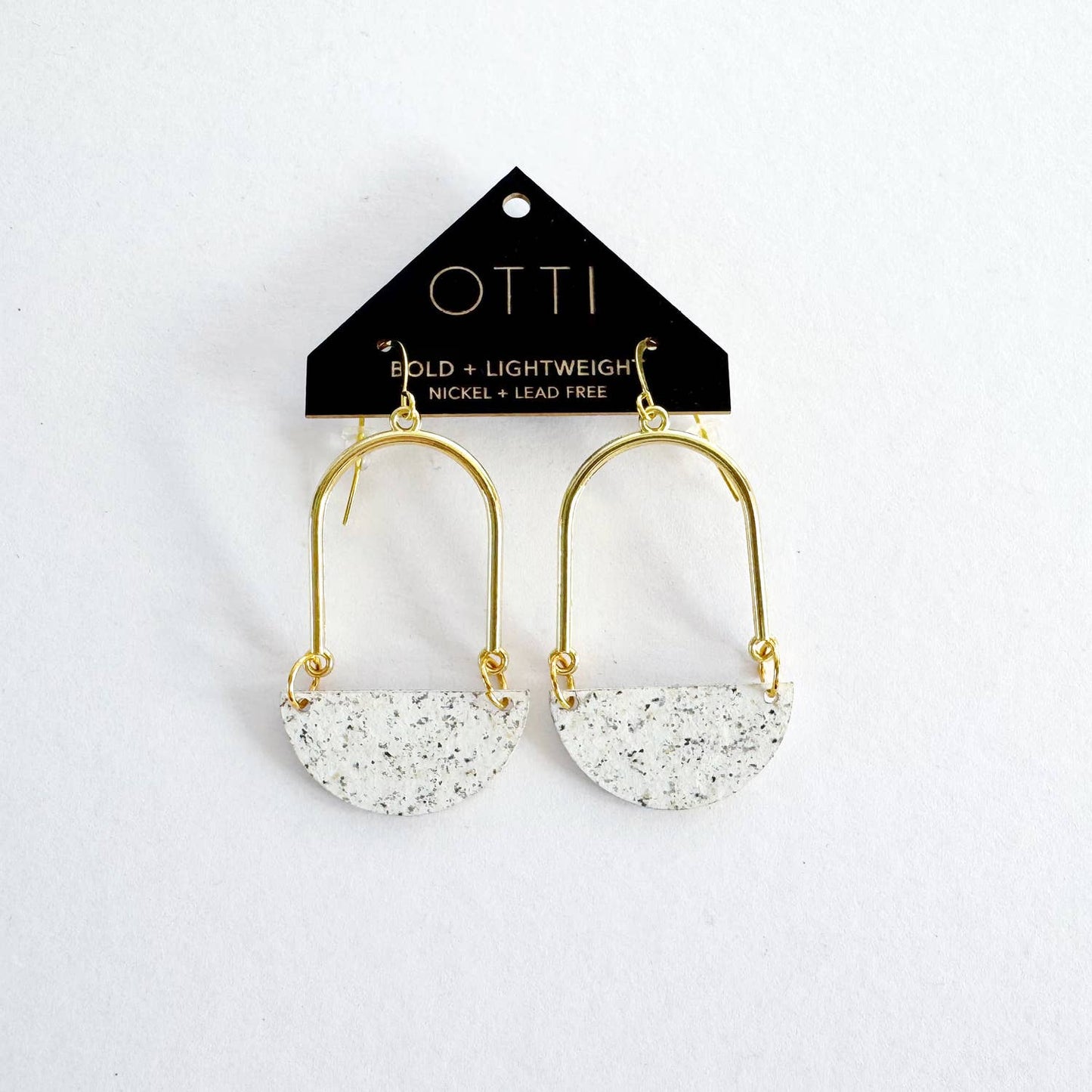 OTTI - Modern Architectural Half Moon Earrings: White Granite