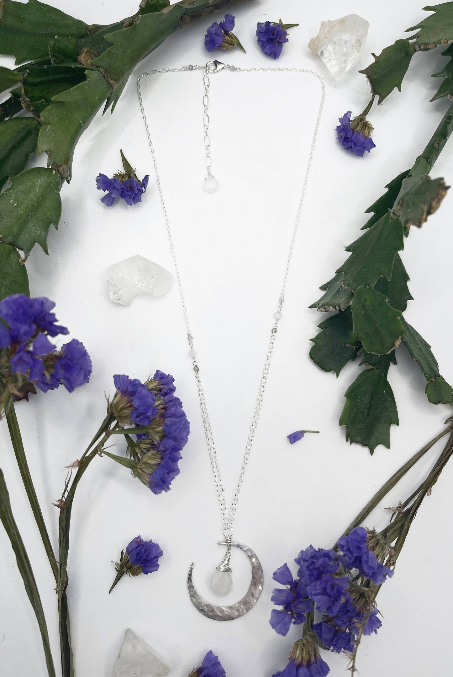 Elysium Jewelry Rainbow Moonstone Crescent Moon Necklace