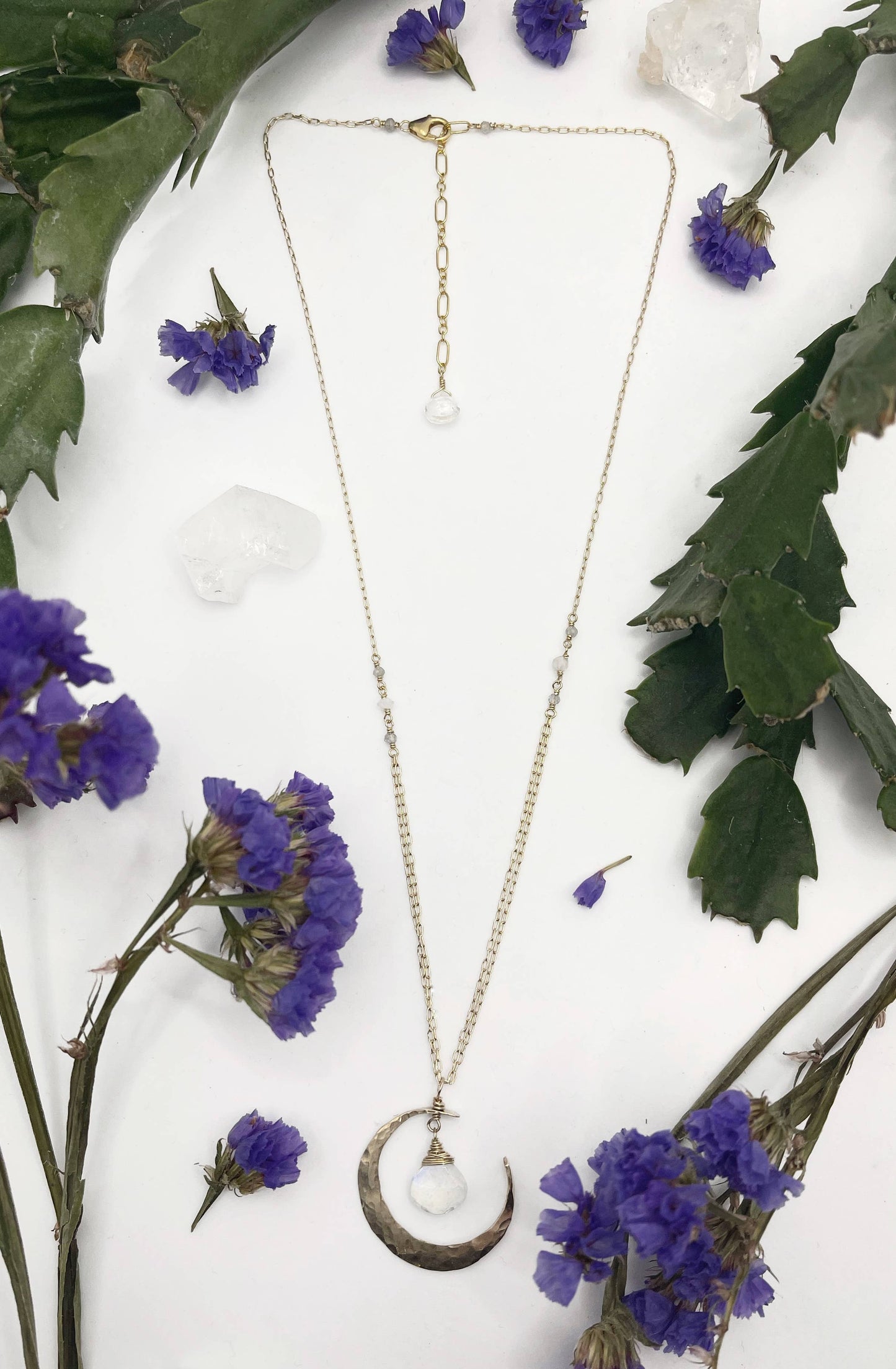 Elysium Jewelry Rainbow Moonstone Crescent Moon Necklace