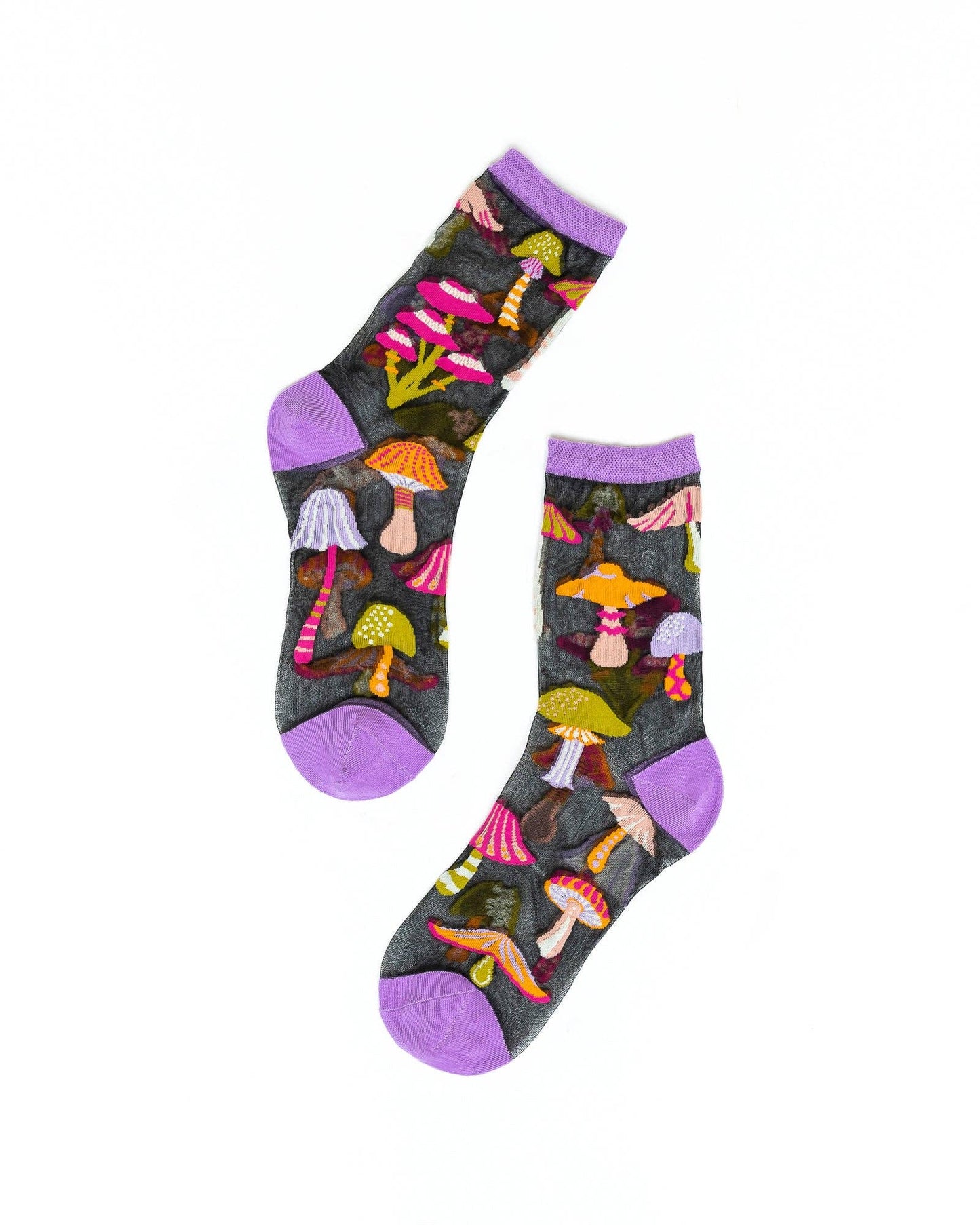 Sock Candy Magic Mushrooms Black Sheer Crew Sock