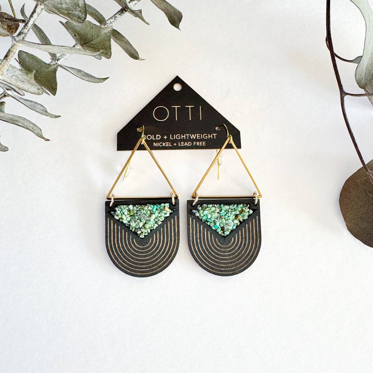 OTTI - Turquoise Inlay TRIANGLE Earrings: BIRCH