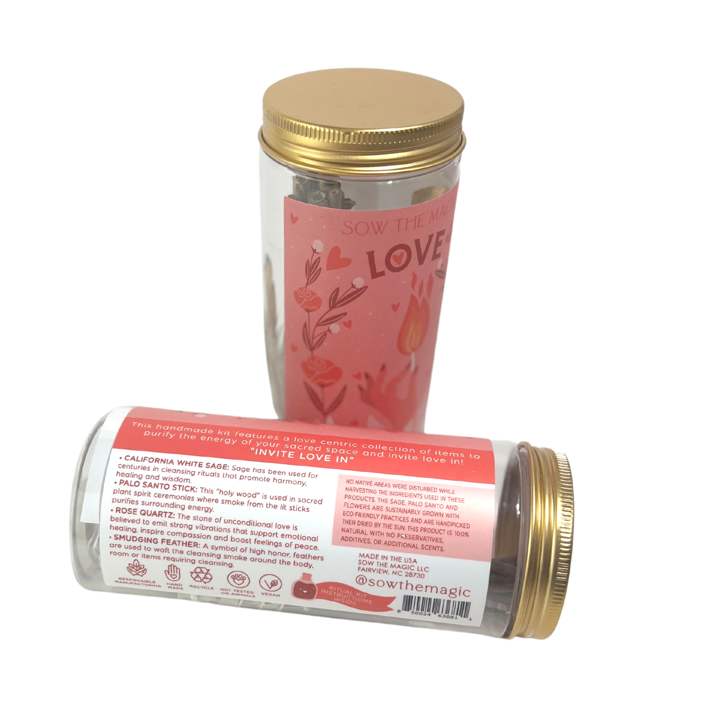 Sow the Magic Love Ritual Kit Jar with Rose Quartz, Palo Santo + Sage