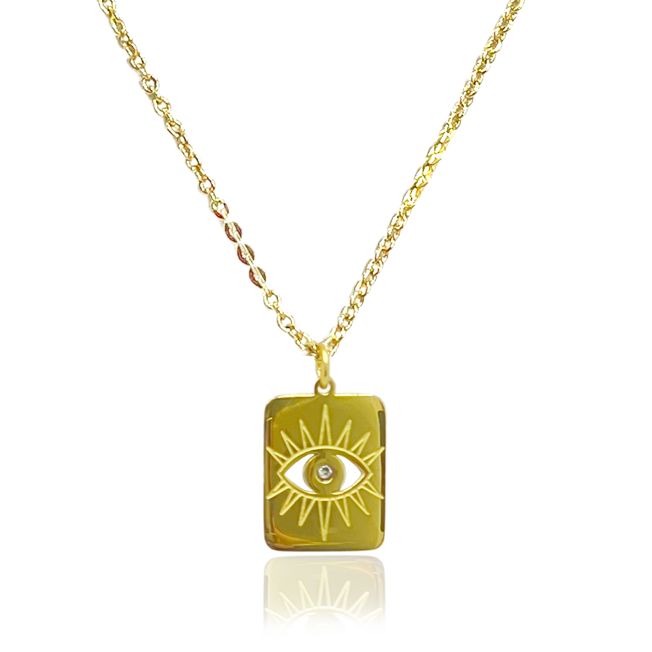 Sunday Girl | Engraved Eye with CZ Tag pendant necklace