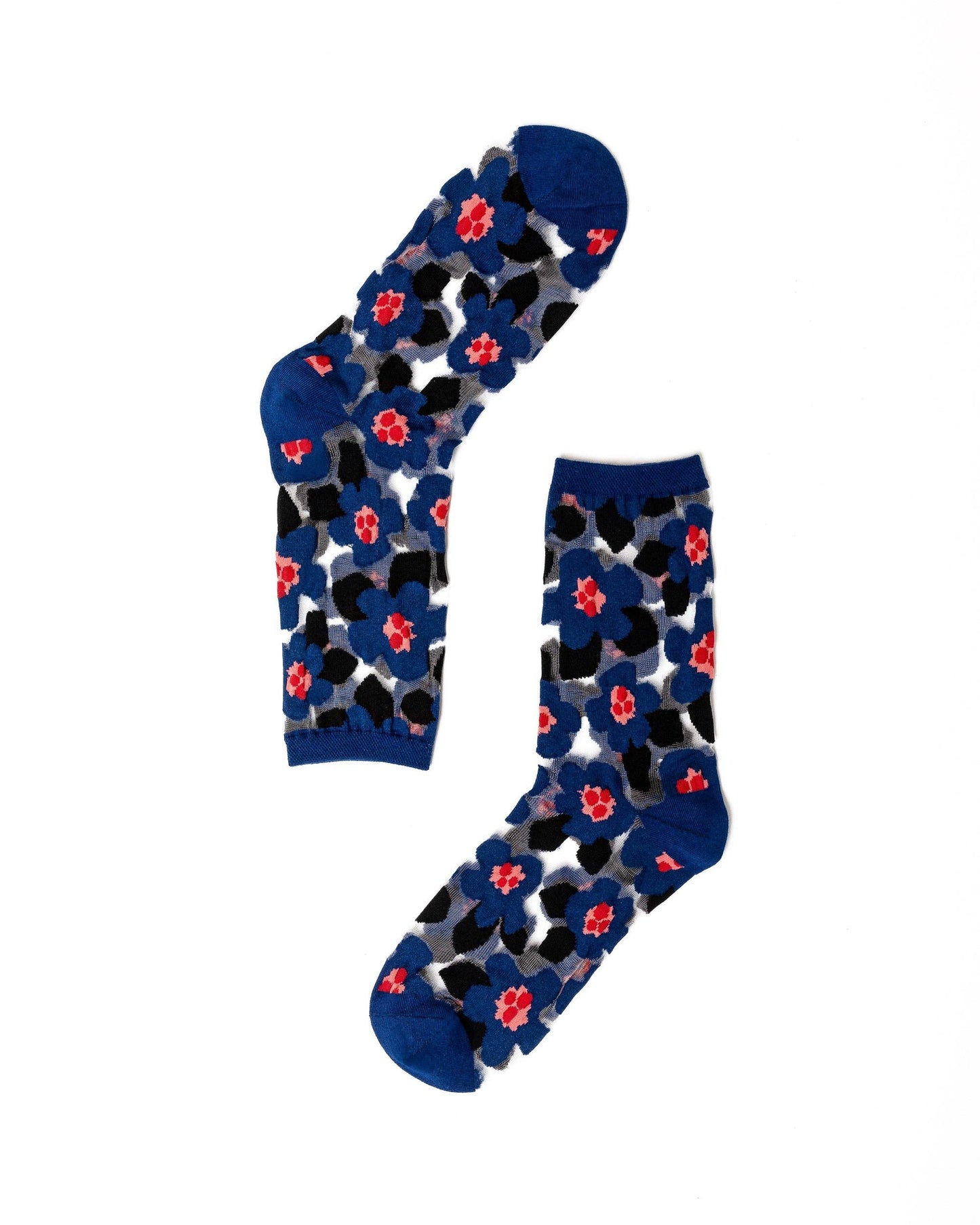 Sock Candy Bold Blue Floral Sheer Crew Sock