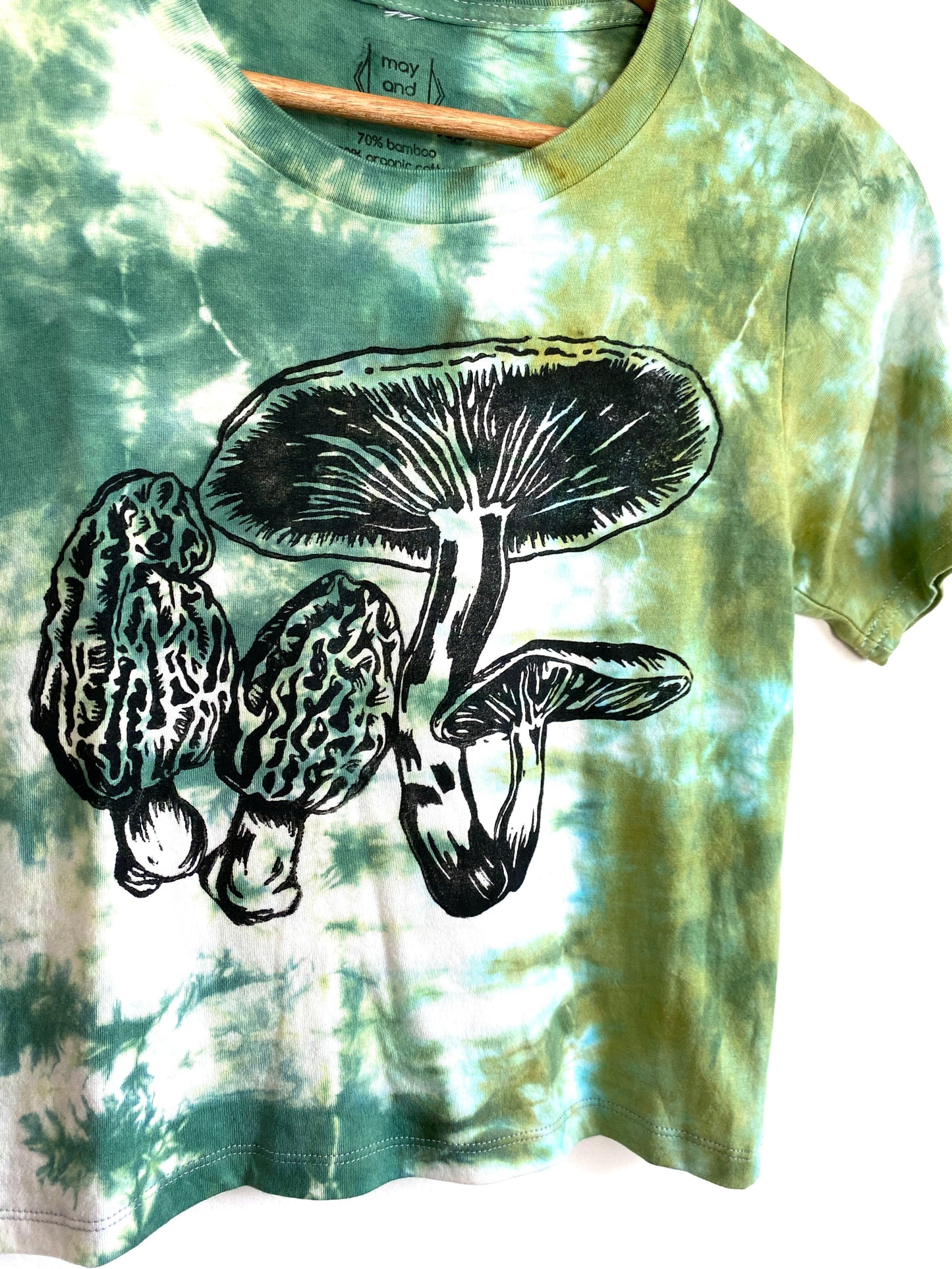 May and Mary Mushroom Print on Green Tie Dye Crop Top - XS