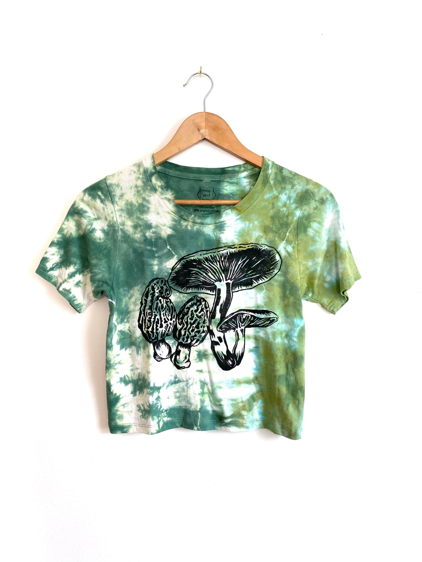 May and Mary Mushroom Print on Green Tie Dye Crop Top - XS
