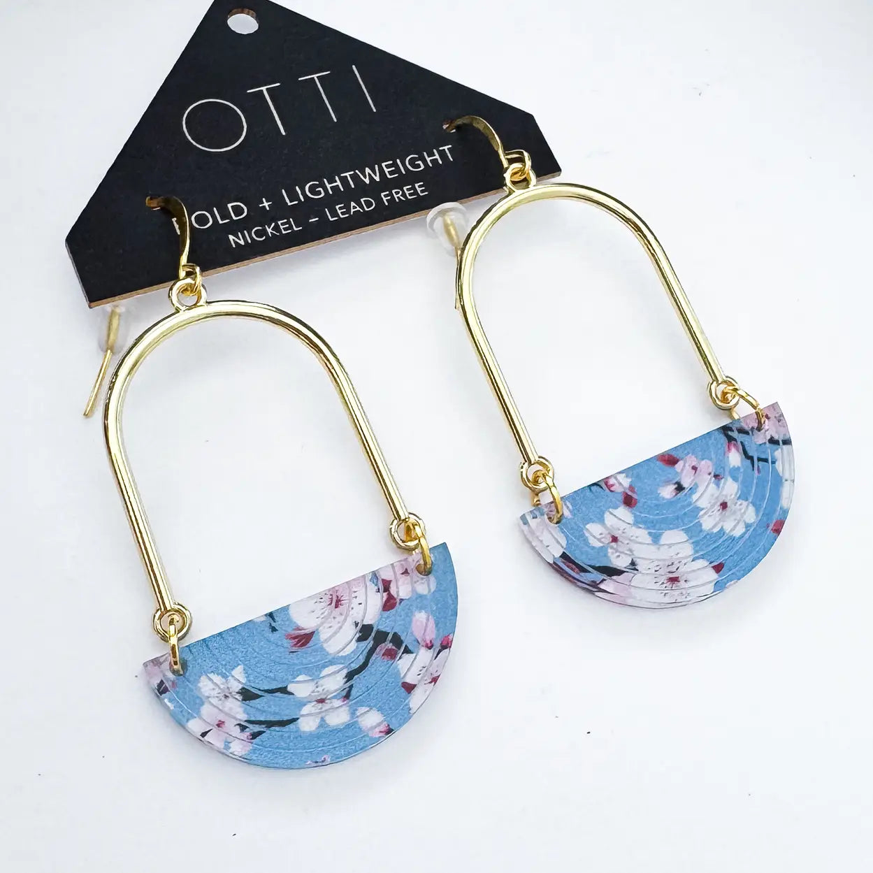 OTTI - Modern Architectural Half Moon Earrings: cherry blossom