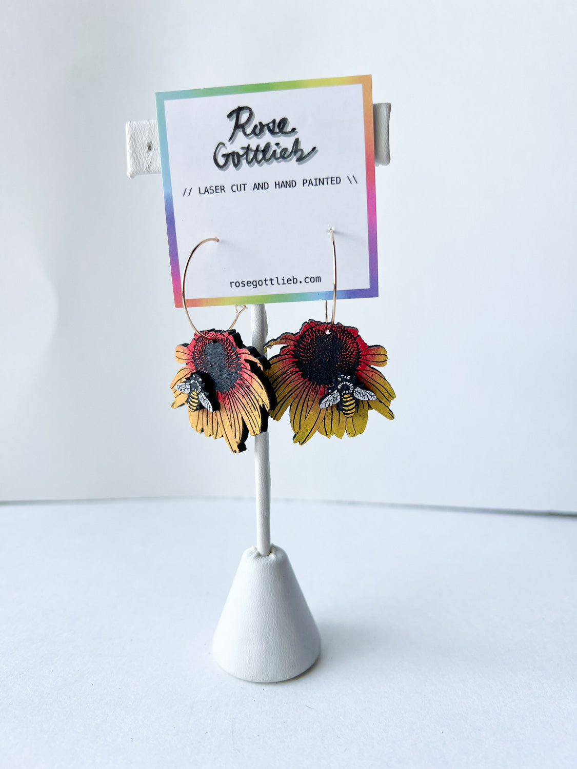 Rose Gottlieb Earrings - sunflower with bee hoops
