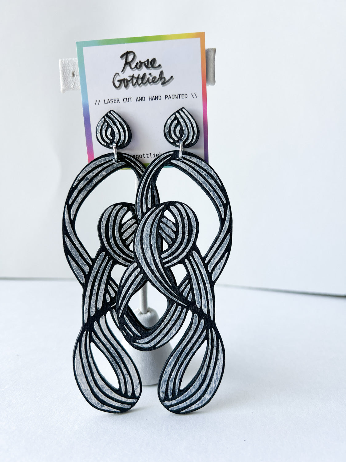Rose Gottlieb Earrings - long swirly studs - black and white