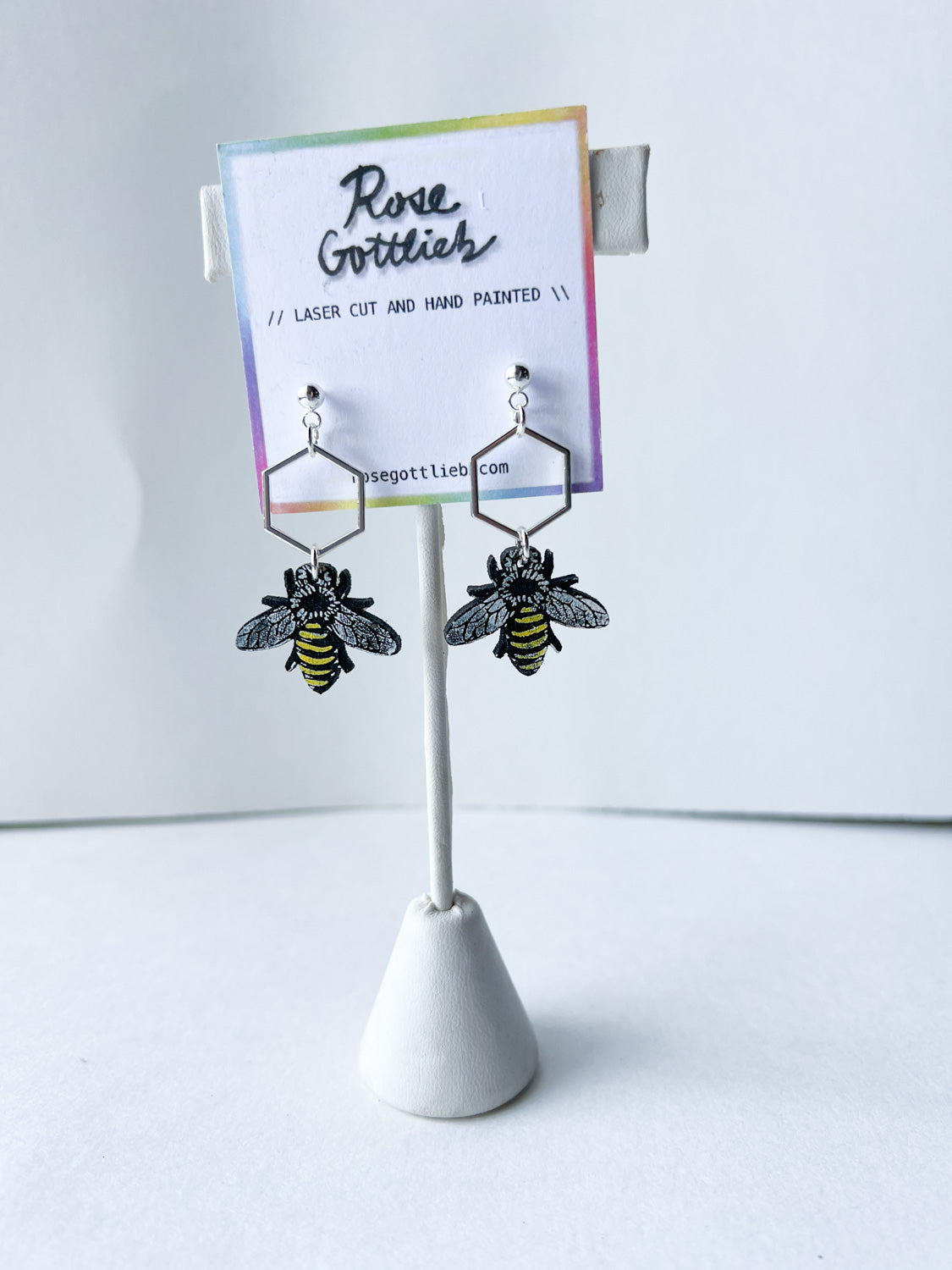 Rose Gottlieb Earrings - bees and hexagons