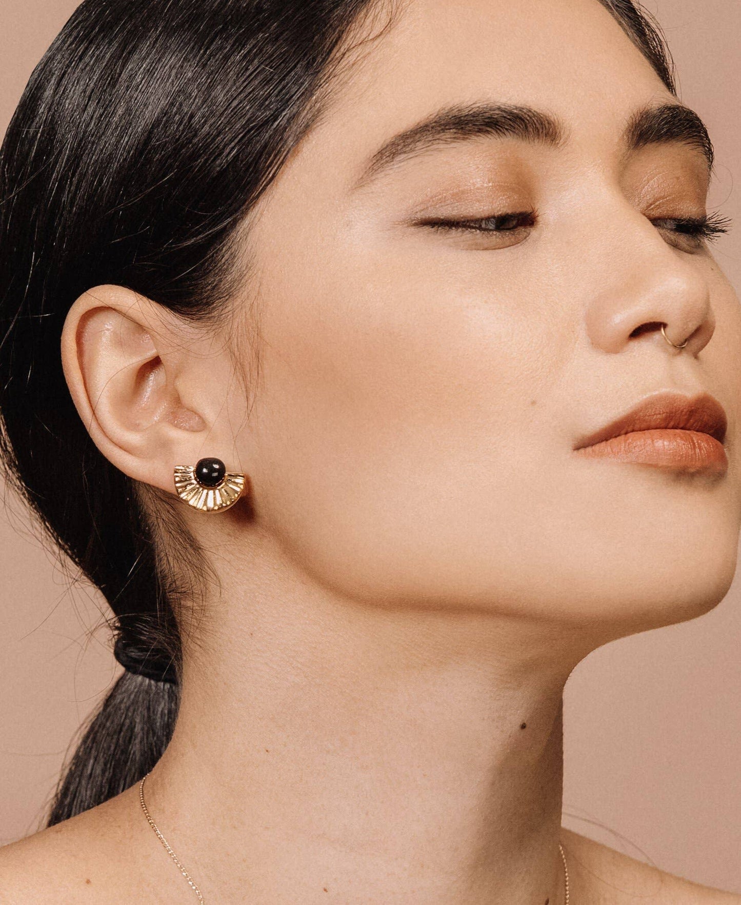 Barrow PDX Gold Fan Studs - Black Porcelain with Gold Overlay