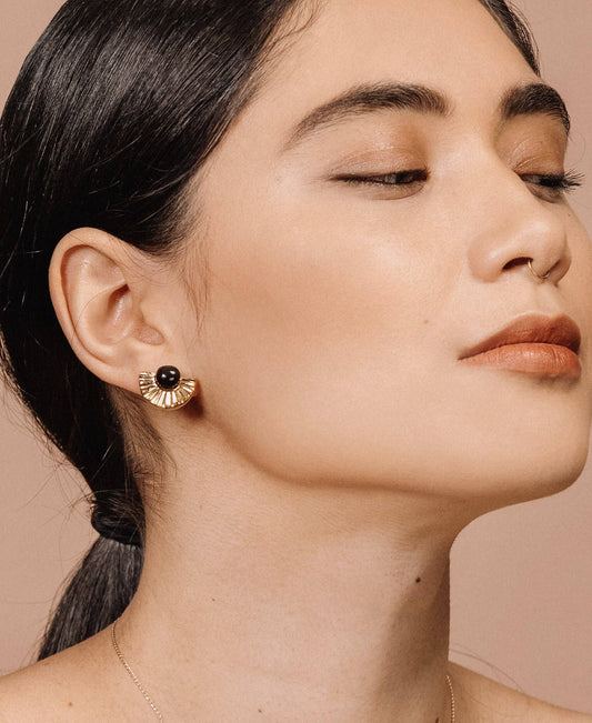 Barrow PDX Gold Fan Studs - Black Porcelain with Gold Overlay