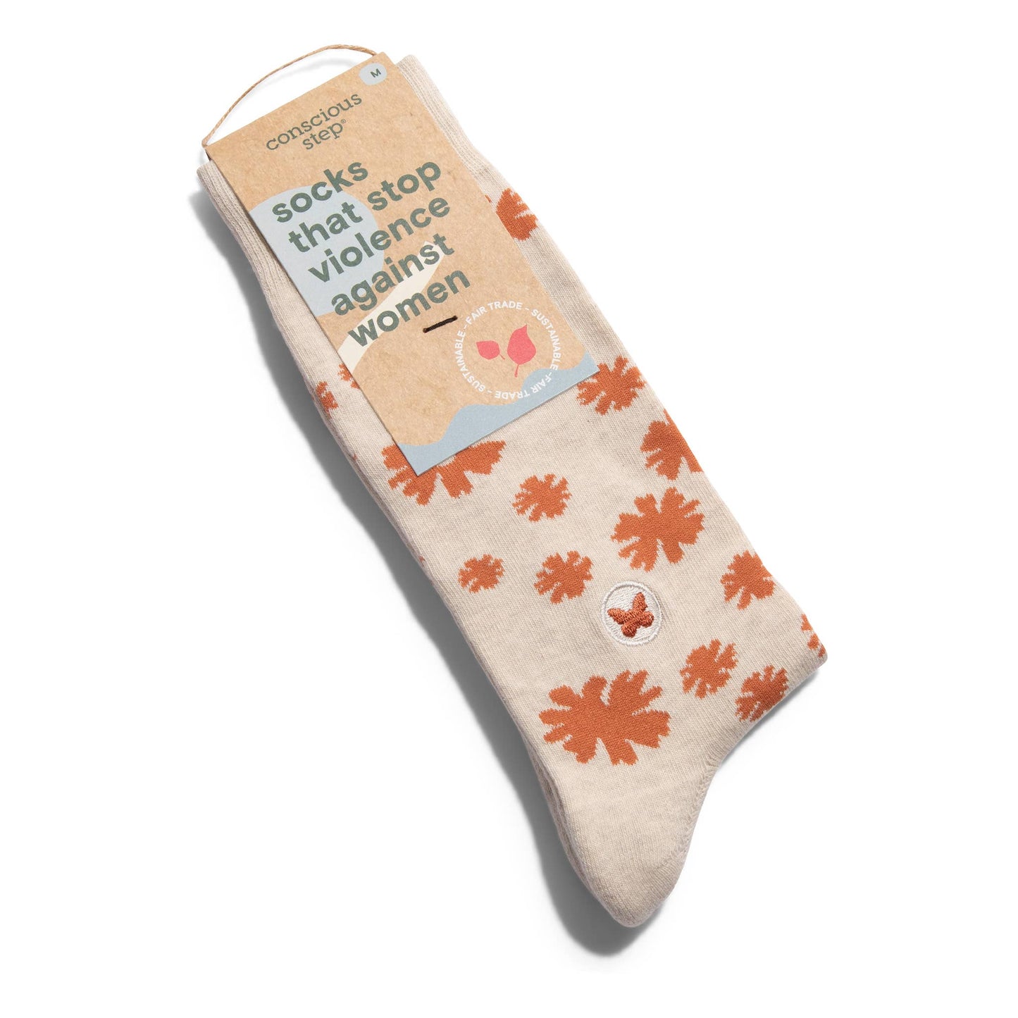 Conscious Socks Socks that Stop Violence Against Women (Orange Flowers)