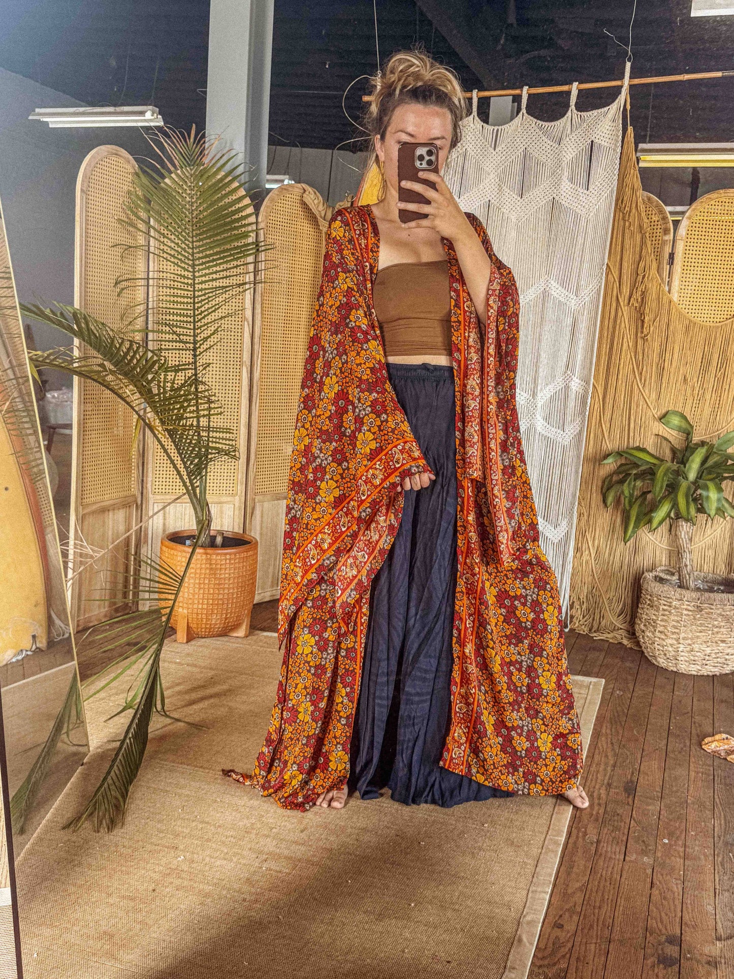 Gardenbelle - Silk Bell Sleeve Long Maxi Kimono Duster Cardigan