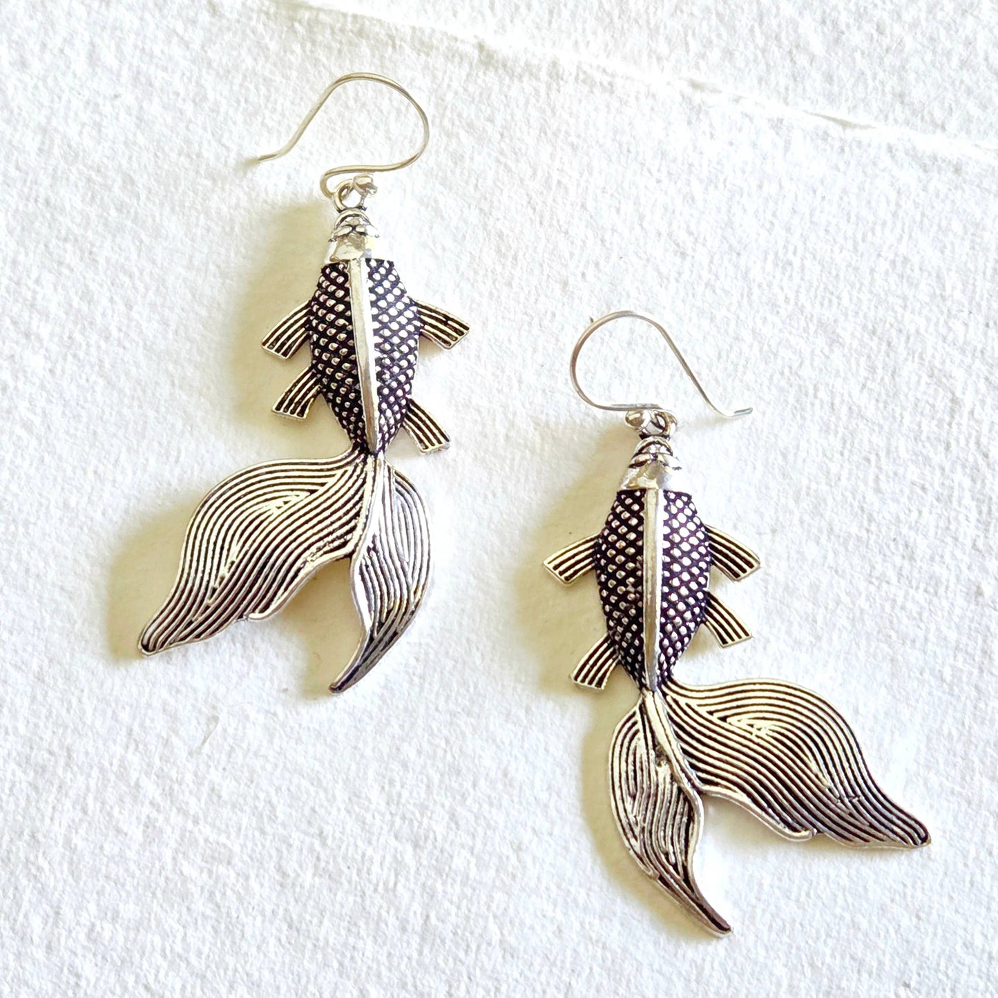 Bisjoux - Silver Koi fish design hanging earrings handmade