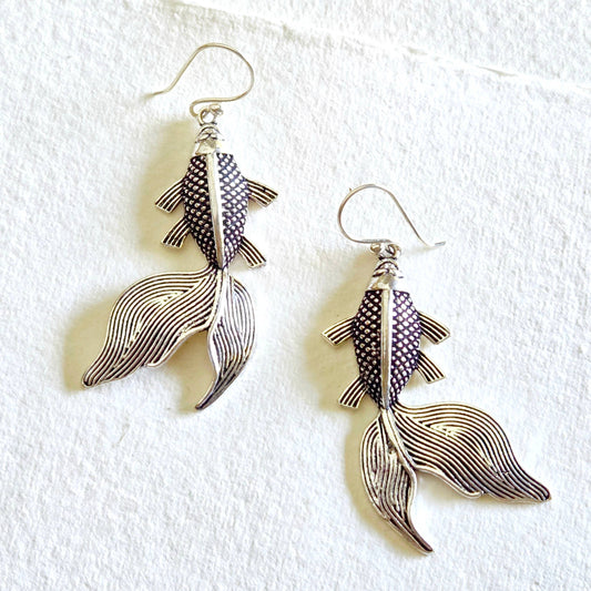 Bisjoux - Silver Koi fish design hanging earrings handmade