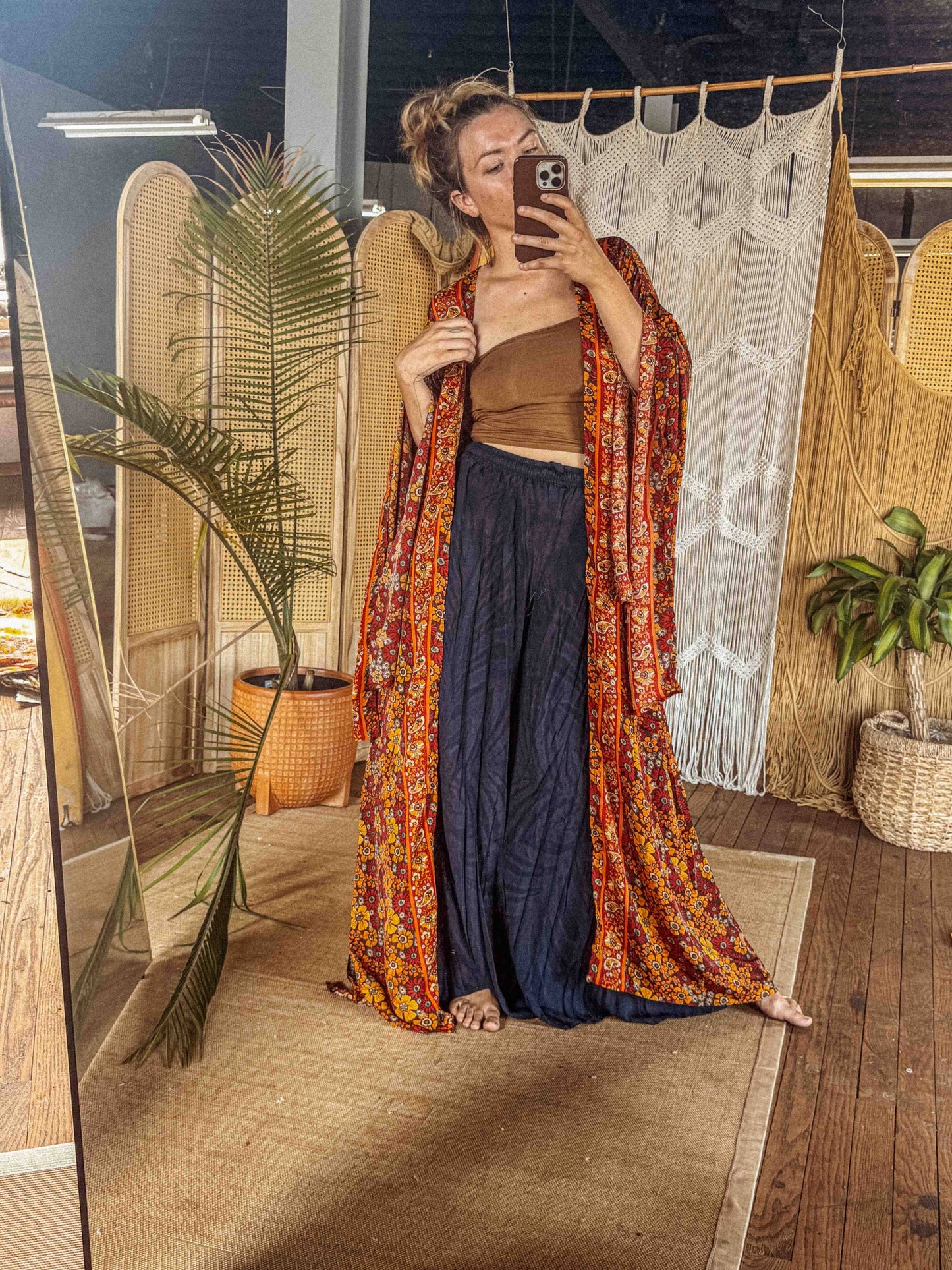 Gardenbelle - Silk Bell Sleeve Long Maxi Kimono Duster Cardigan