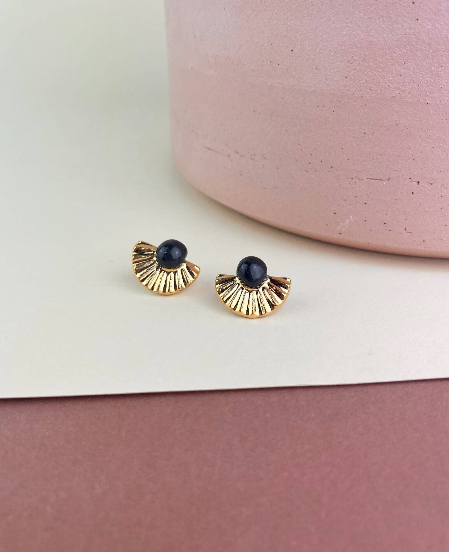 Barrow PDX Gold Fan Studs - Black Porcelain with Gold Overlay