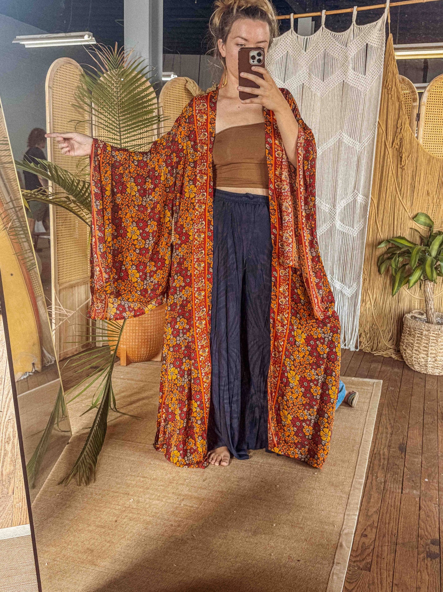 Gardenbelle - Silk Bell Sleeve Long Maxi Kimono Duster Cardigan