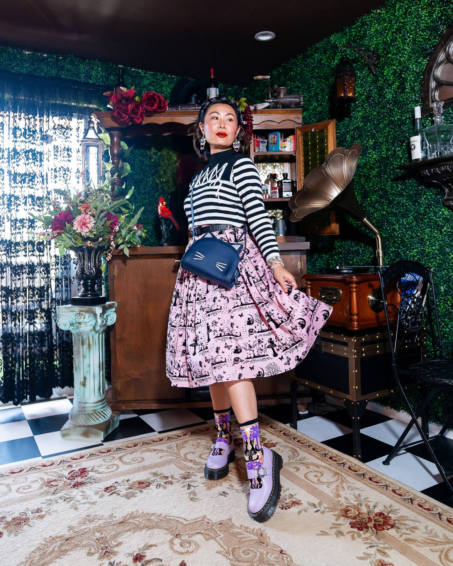 Sock Candy Nocturnal Halloween Cats Sheer Crew Sock - Halloween Fashion