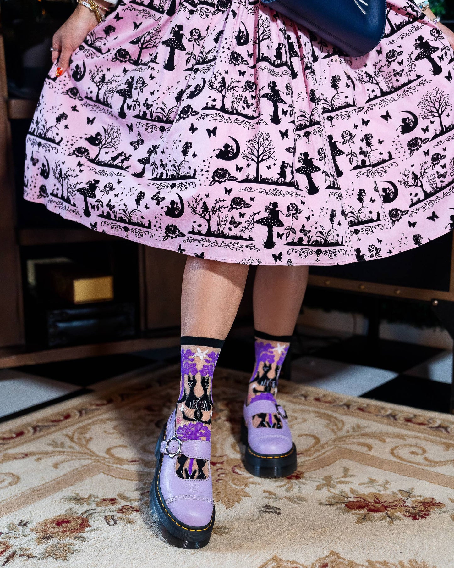 Sock Candy Nocturnal Halloween Cats Sheer Crew Sock - Halloween Fashion