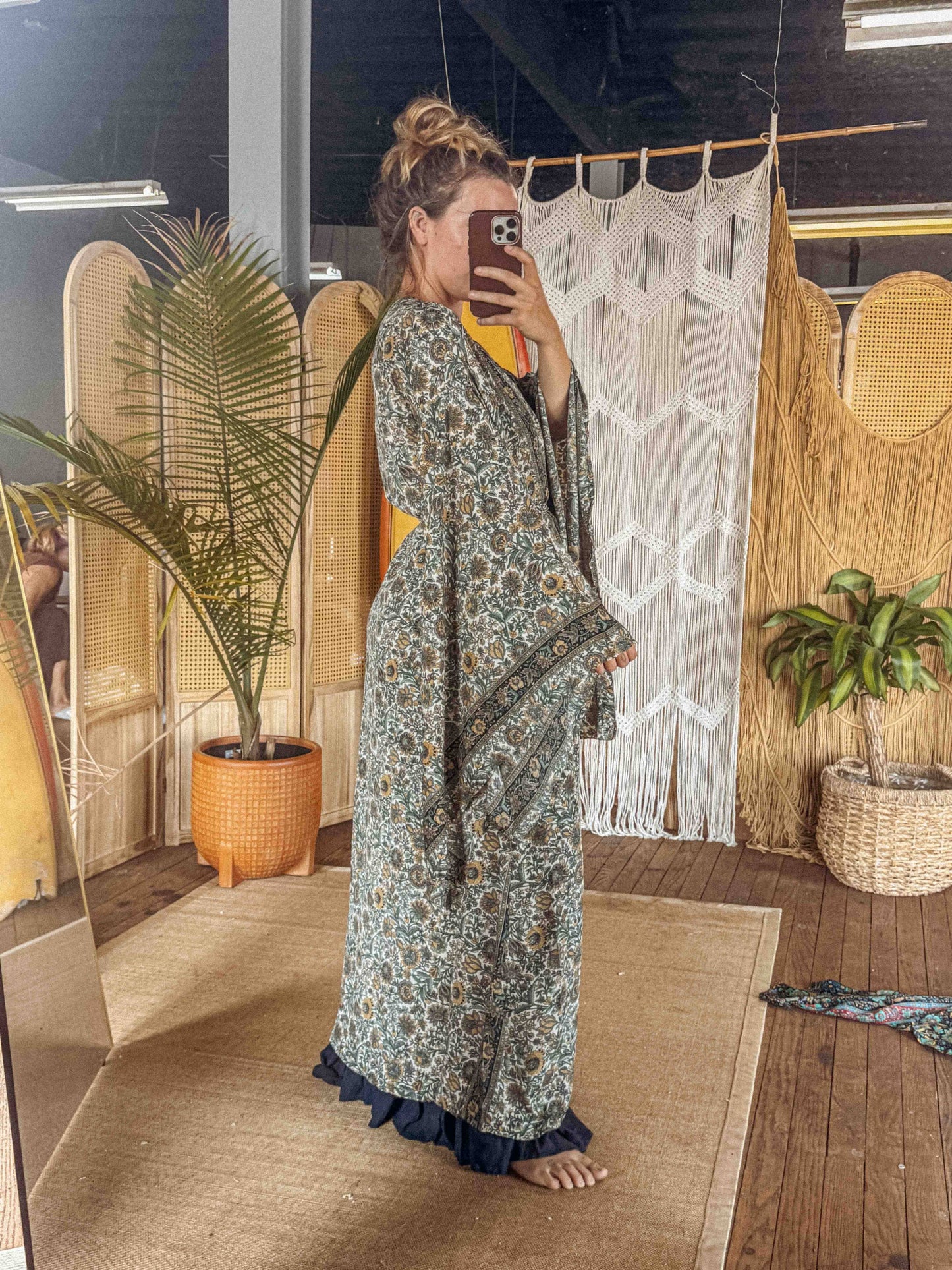 Gardenbelle - Silk Bell Sleeve Long Maxi Kimono Duster Cardigan