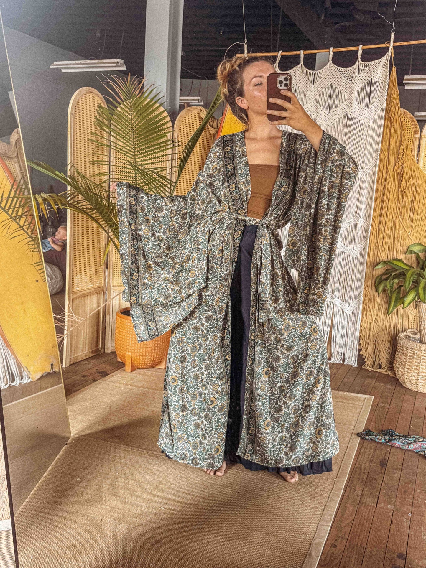 Gardenbelle - Silk Bell Sleeve Long Maxi Kimono Duster Cardigan
