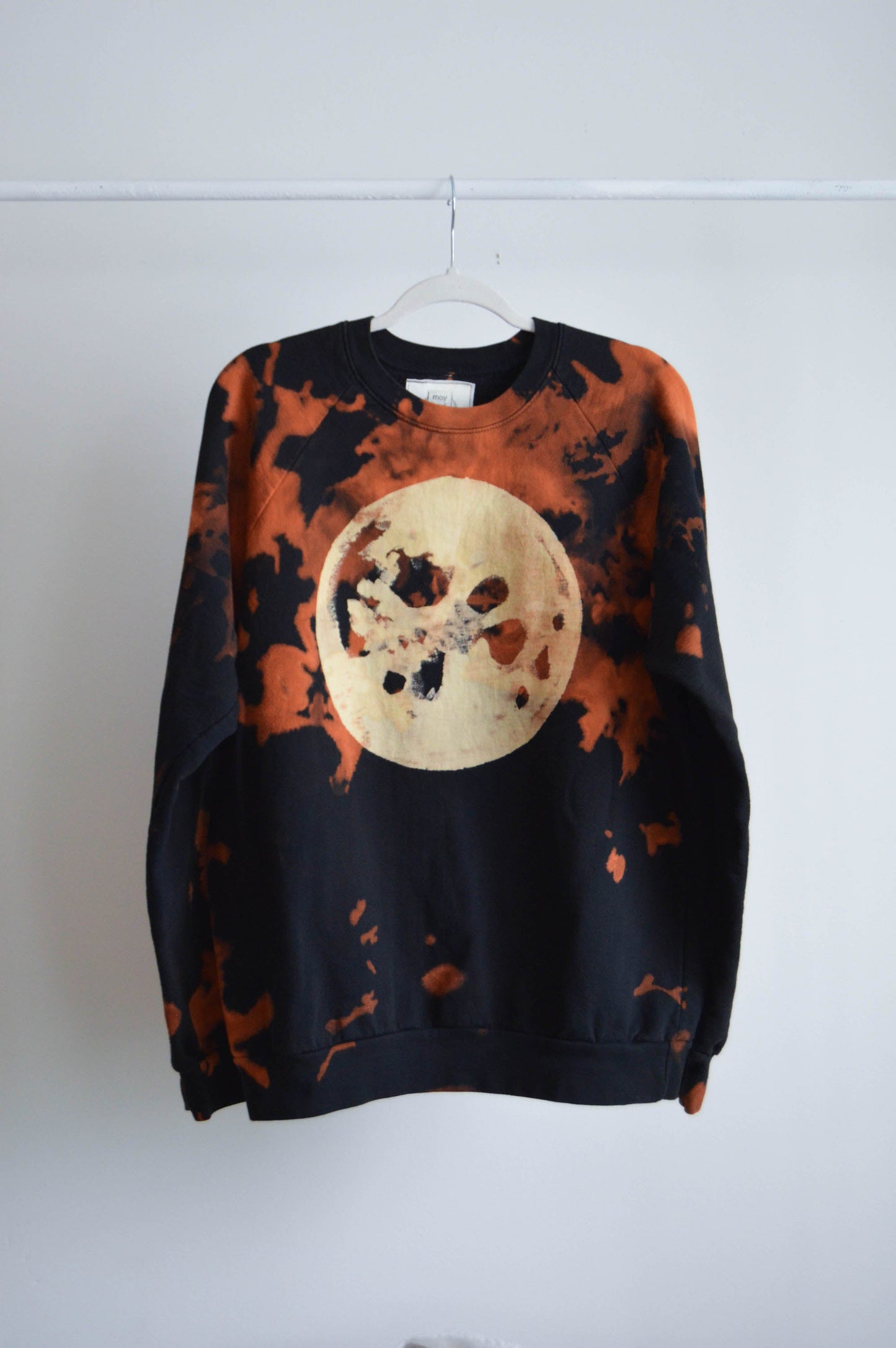 May and Mary Fire Moon REVAMPED Tie Dyed Sweatshirt, Long Sleeve Raglan, Crew Neck
